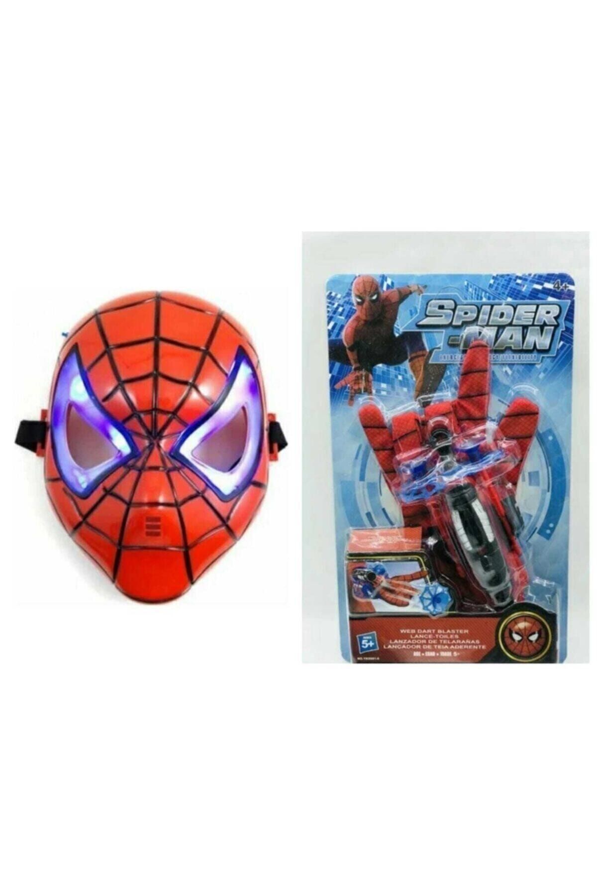Kids Spiderman Ağ Fırlatan Ok Atan Eldiven Ve Işıklı Örümcek Adam Maskesi