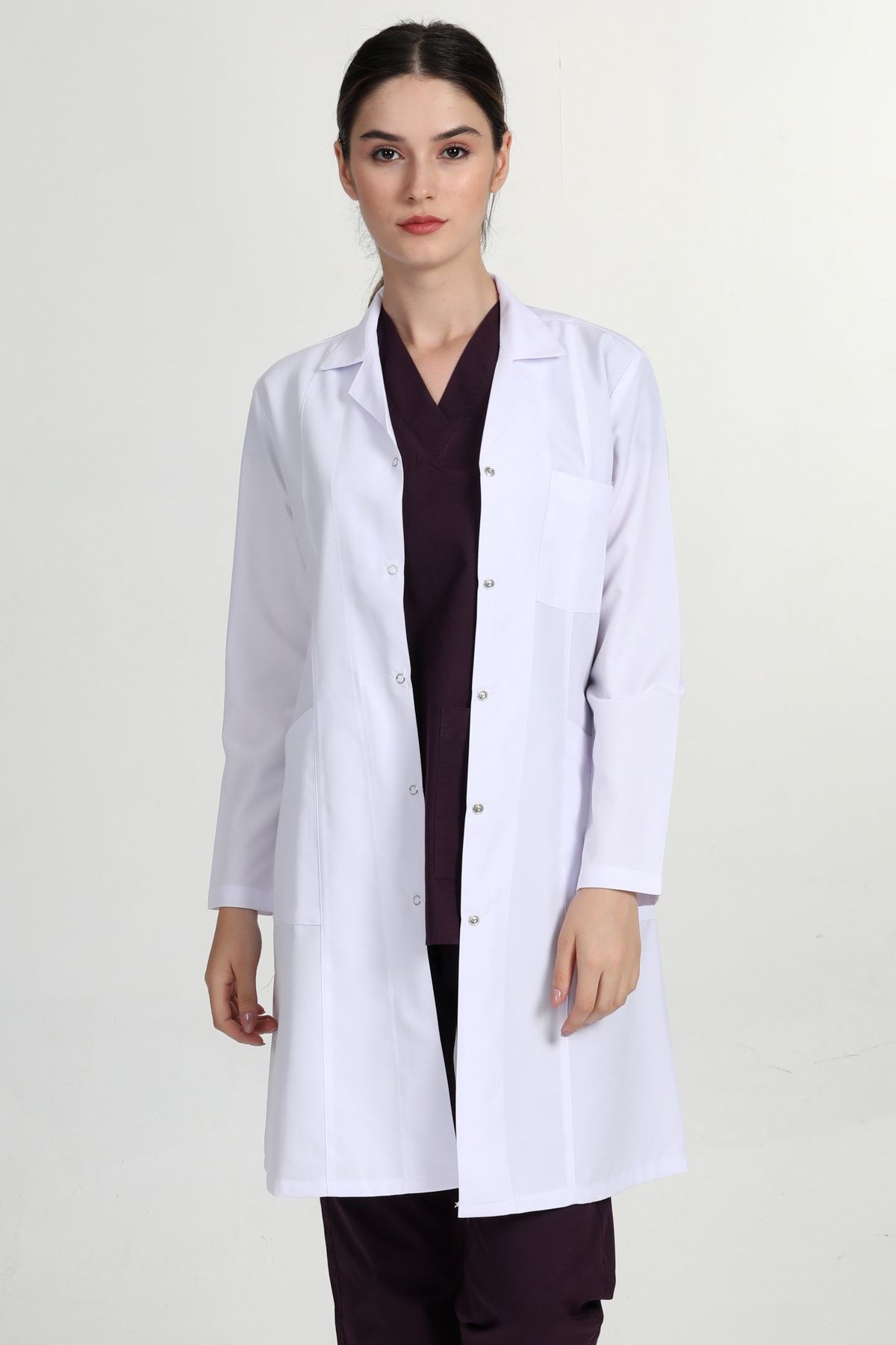 BAŞAK Beyaz Gömlek Yaka Uzun Doktor Hemşire Öğretmen Önlüğü