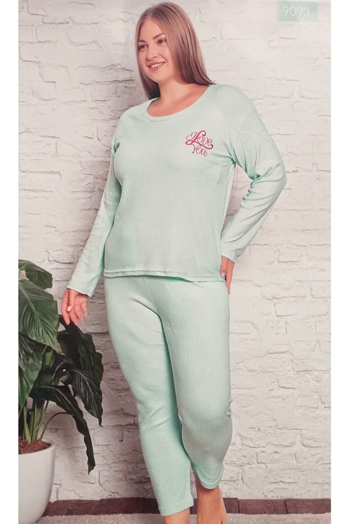 Rüyam Büyük Beden Kışlık Pijama Takımı Yeşil