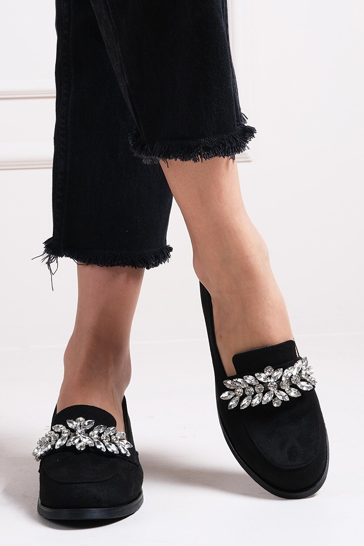Mio Gusto Matilda Siyah Renk Taşlı Kadın Oxford Düz Ayakkabı