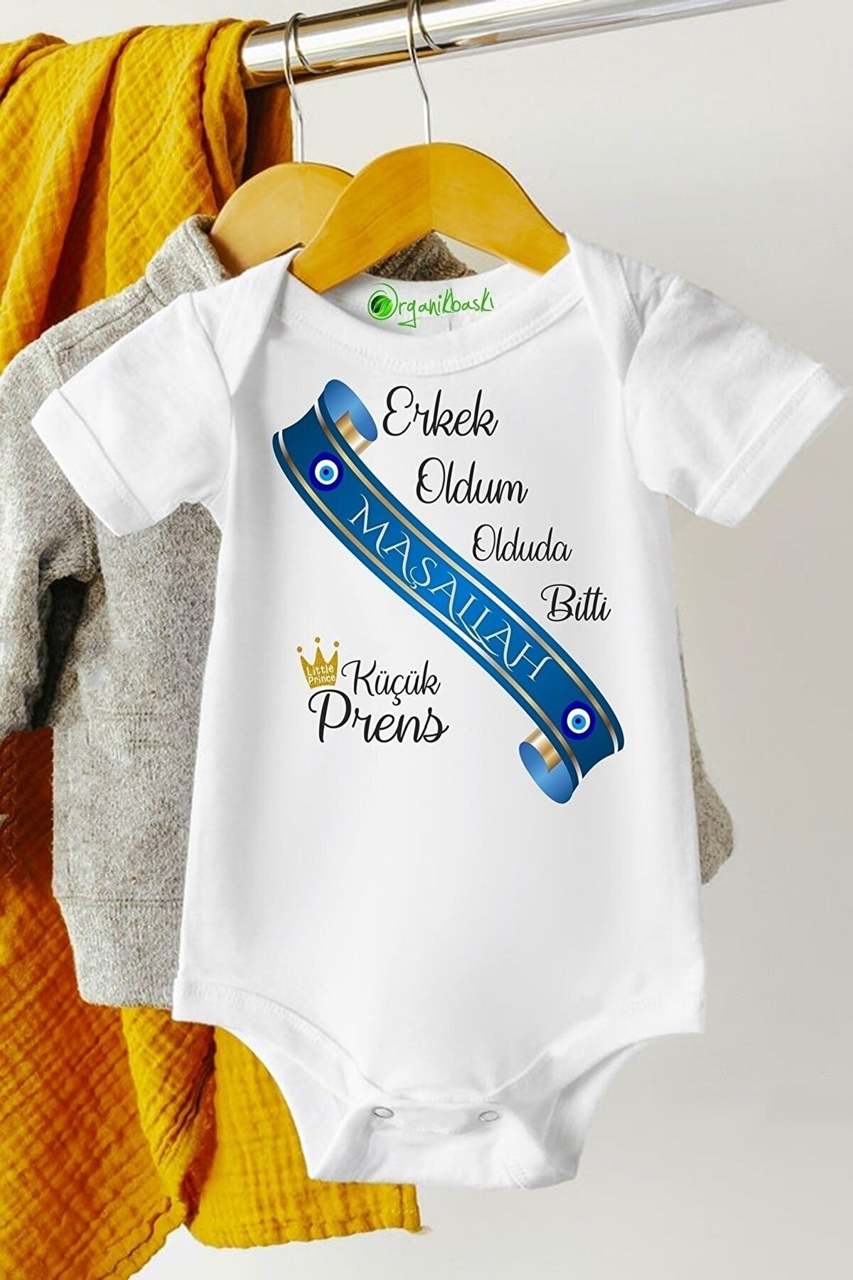 Baby&Baby Isim Yazılabilir Sünnet Oldum Maşallah %100 Pamuklu Organik Baskılı Erkek Bebek Body Zıbın