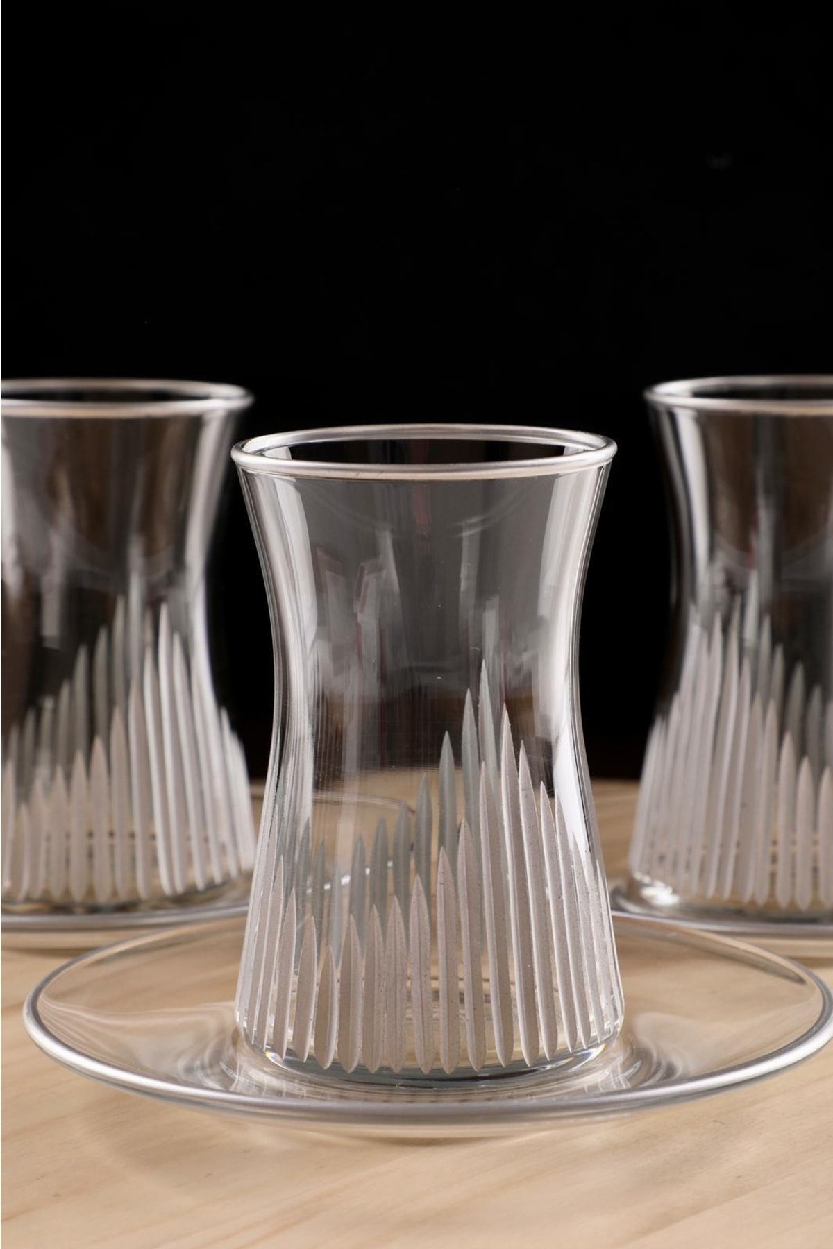 Paşabahçe 12 Parça Gümüş Kristalize Kesme Sanatı Çay Bardağı Çay Takımı Seti