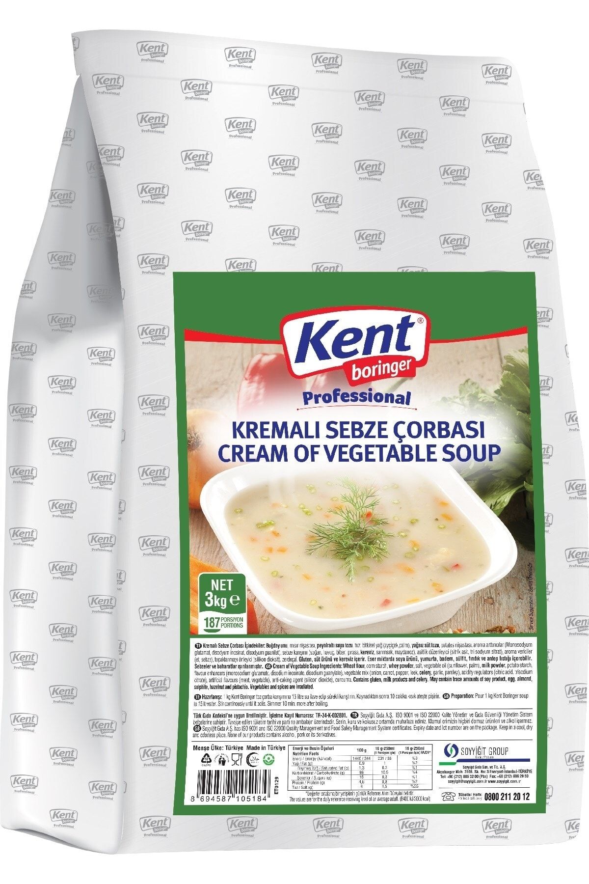 Kent Boringer Prof. Kremalı Sebze Çorbası 3 Kg