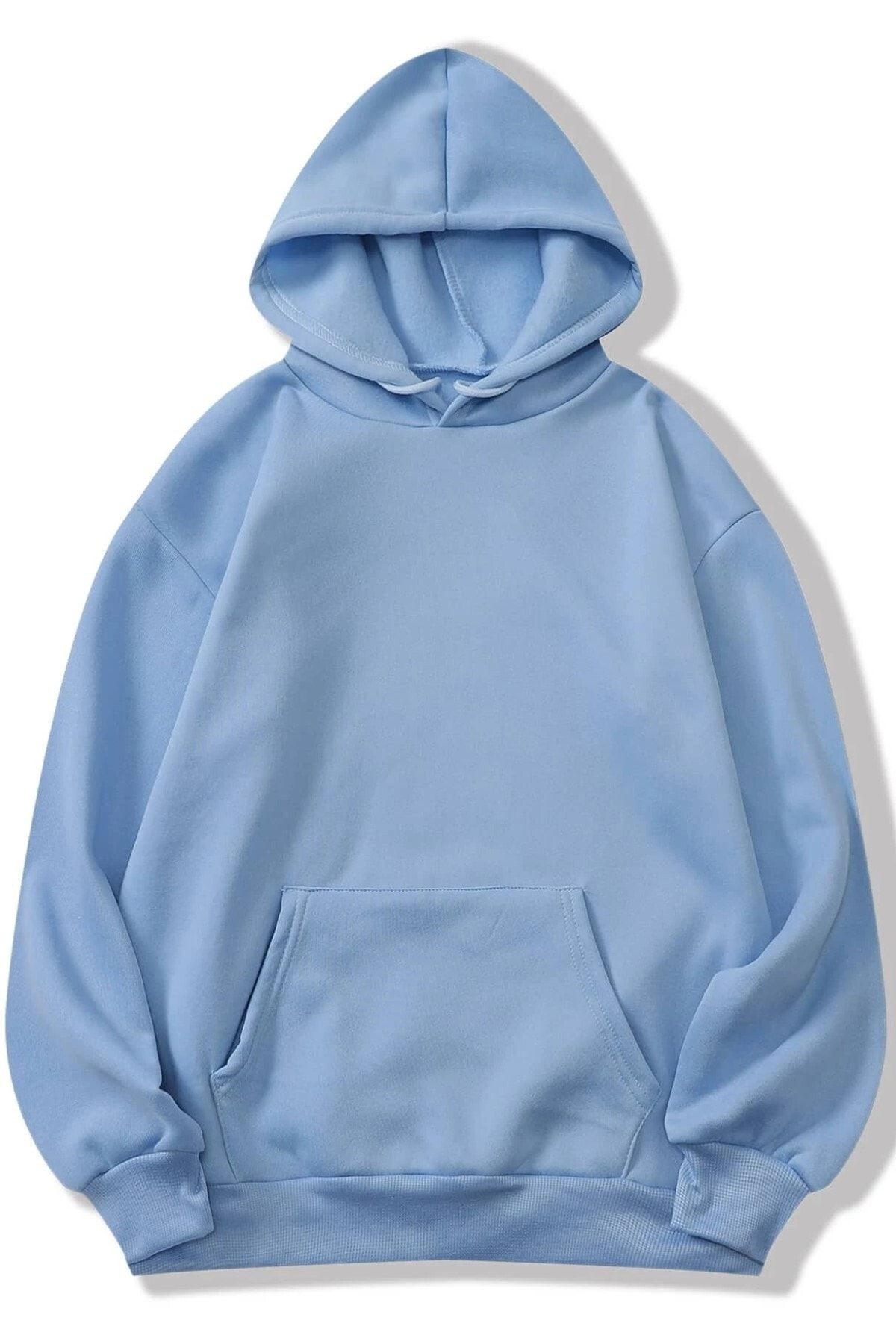 MODAGEN Unisex Bebe Mavisi Düz Basic Kapüşonlu Sweatshirt