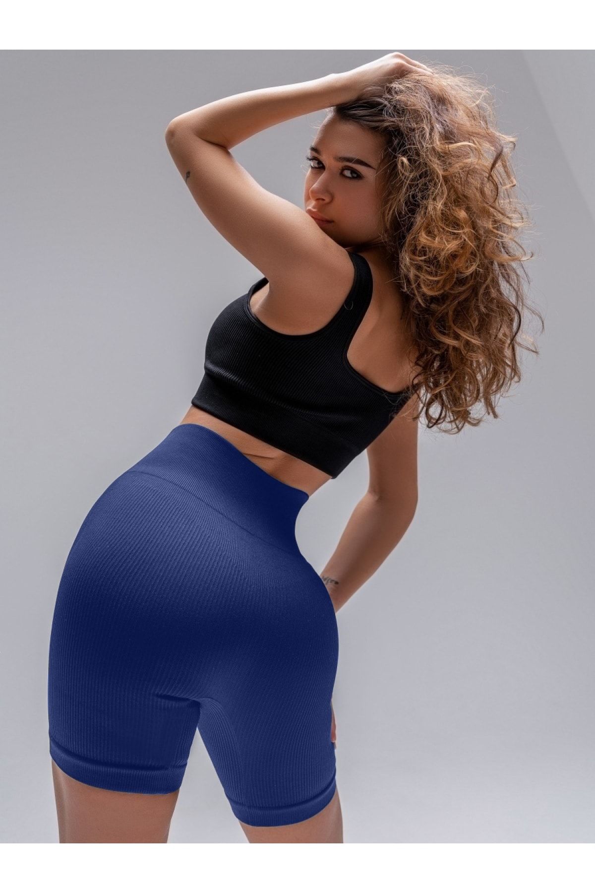 MİSTİRİK Dublin Model Biker Örme Kumaş Seamless Model Fitilli Şort Lacivert Renk