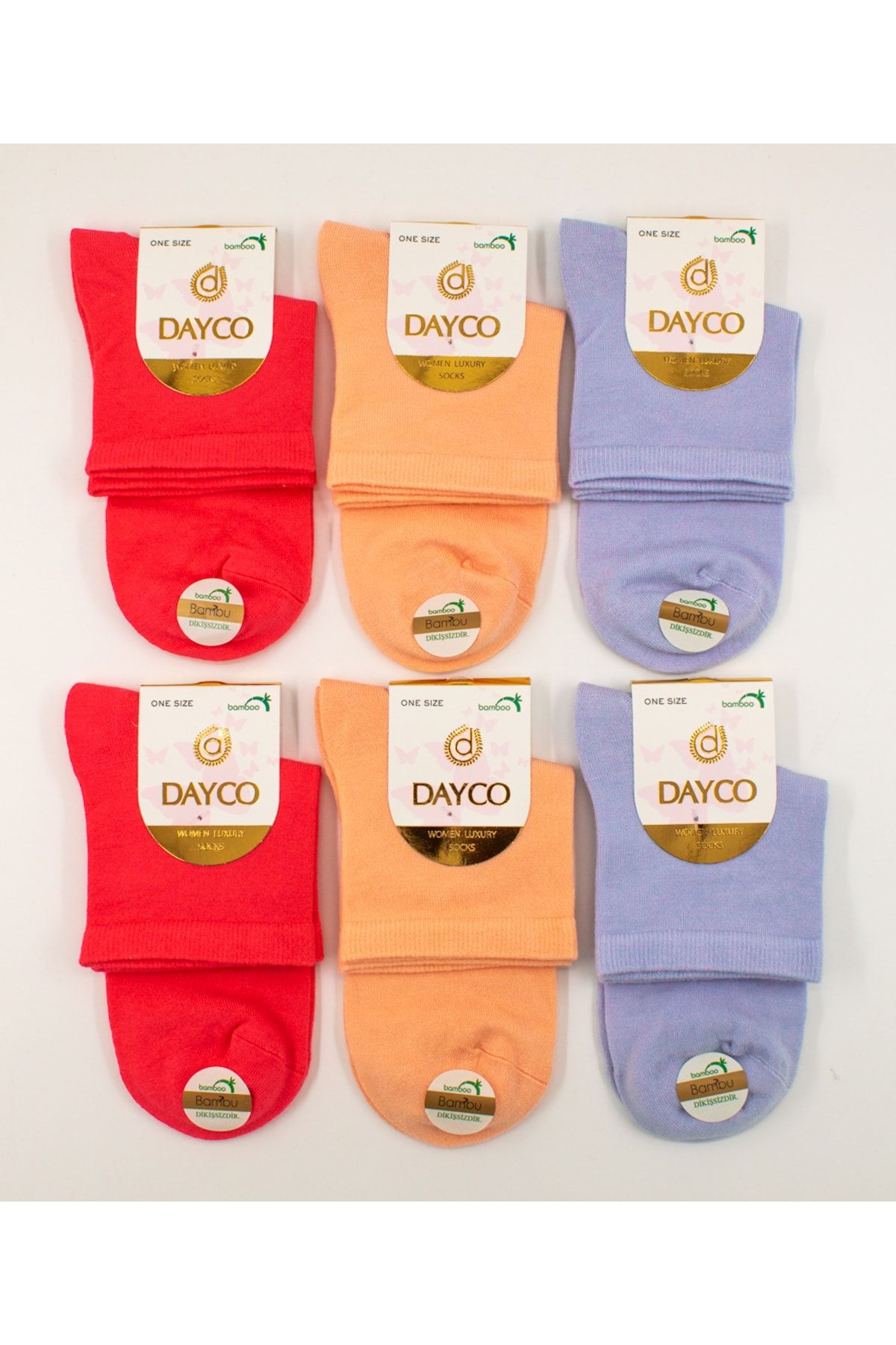DAYCO Premium Dikişsiz Kadın Bambu Yarım Konç Çorap 6'lı Asorti Set