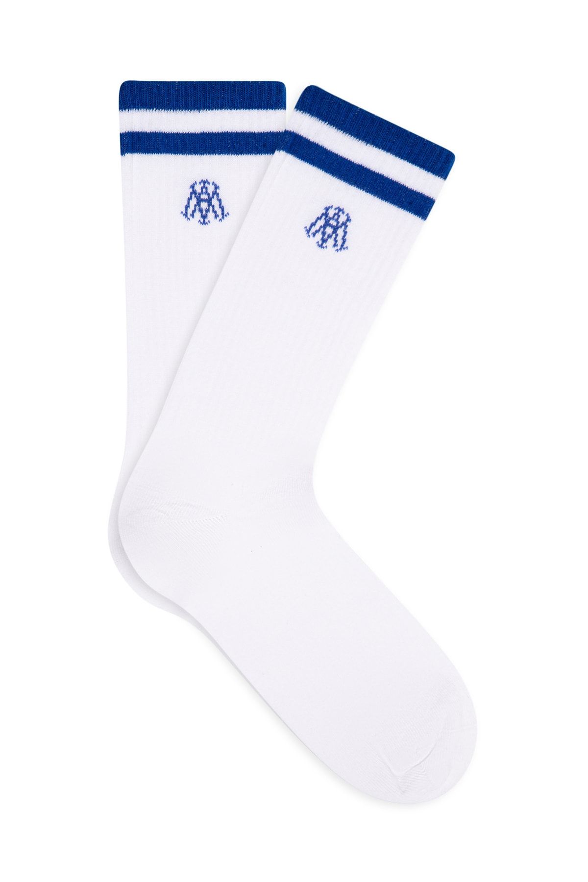 Mavi Logolu Çizgili Beyaz Çorap 092699-620