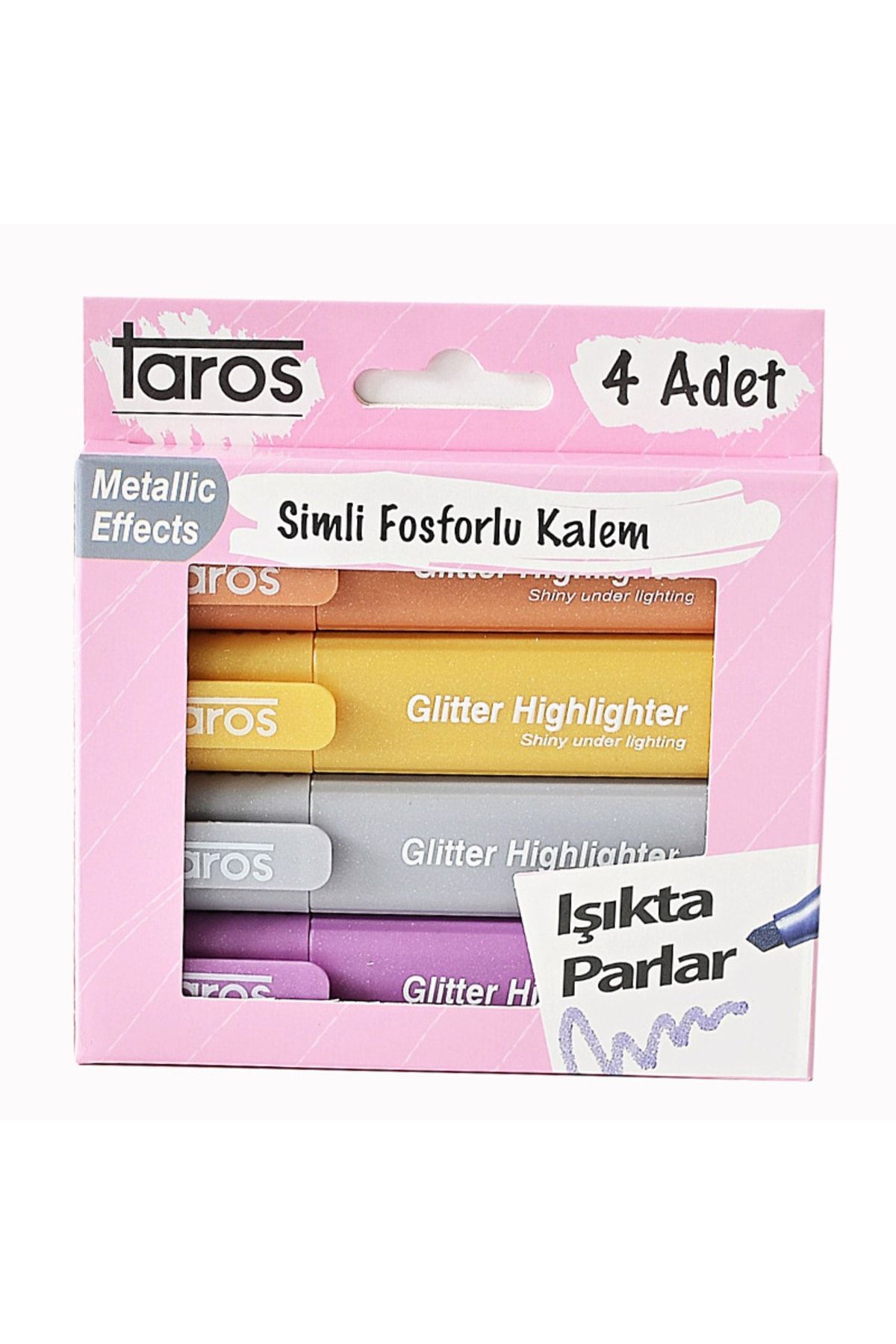 Miniso Taros Glitter Highlighter 4'lü Fosforlu Kalem Seti Simli