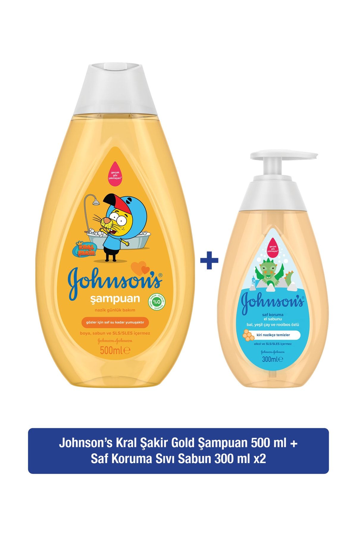 Johnson's Kral Şakir Gold Bebek Şampuanı 500 ml Saf Koruma Sıvı Sabun 300 ml X2