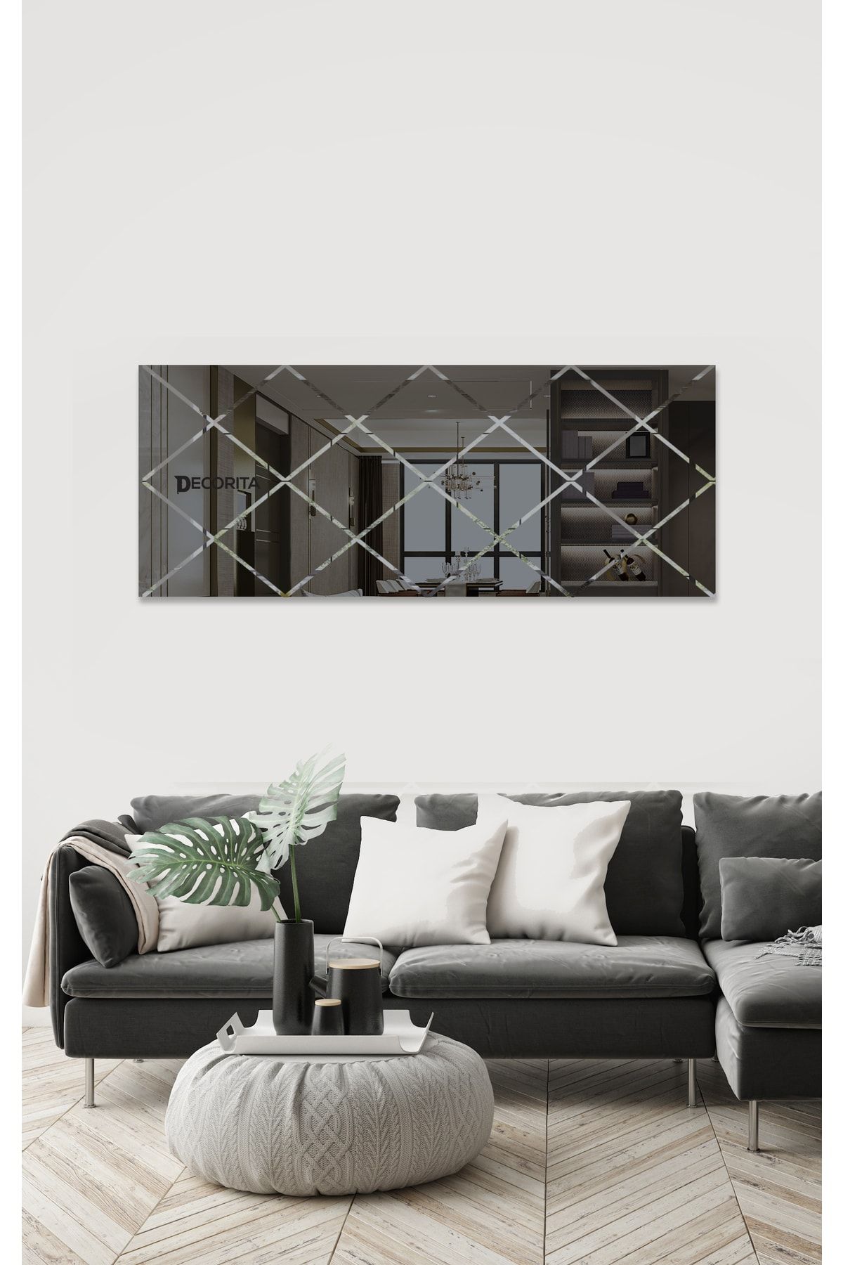 Decorita Ayna - Füme Ayna - Baklava Desenli Ayna - 130cm X 50cm