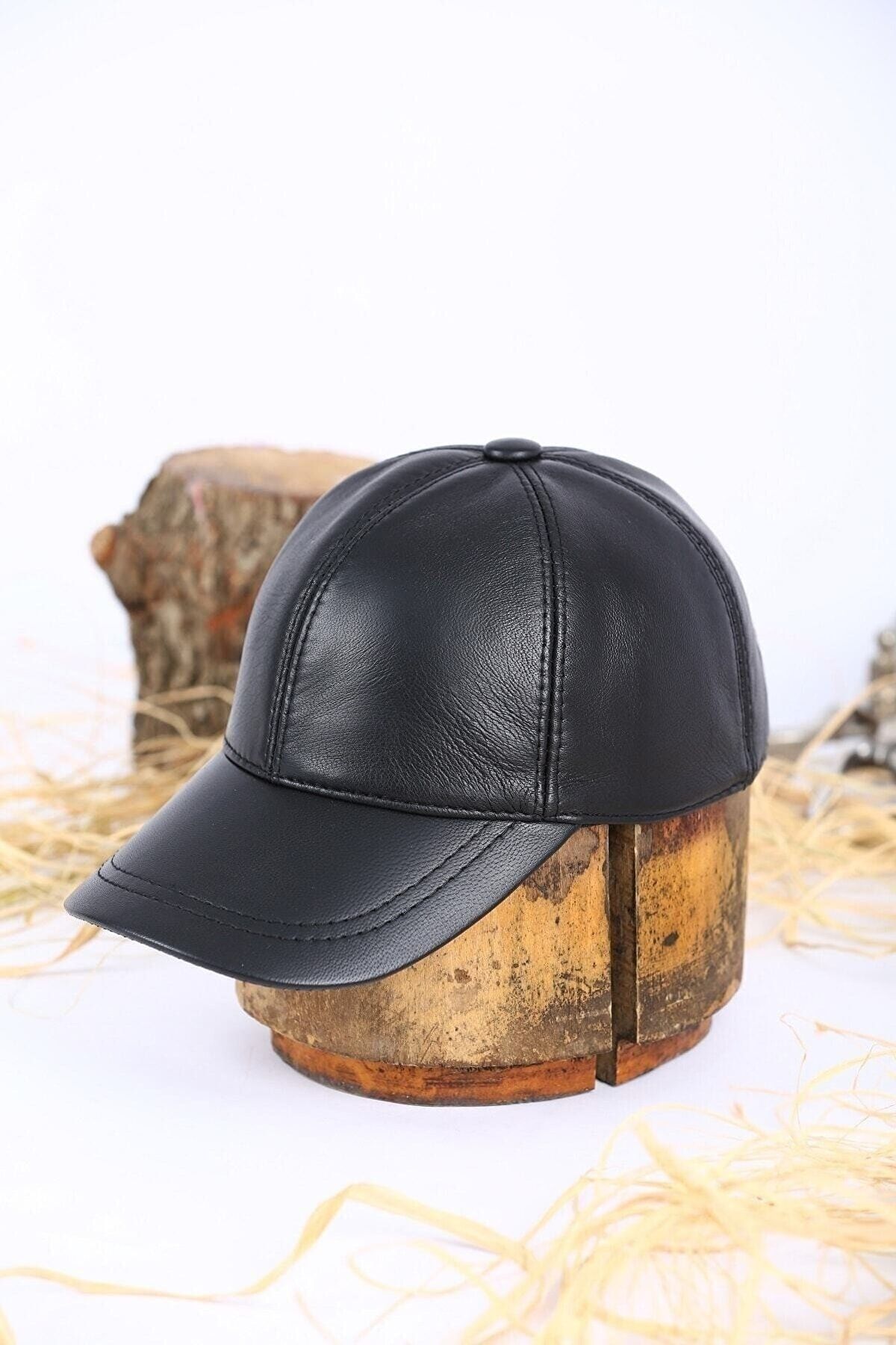 BY SCK Unisex Siyah Hakiki Gerçek Deri Şapka Bere - Kışlık Şapka - Yeni Sezon