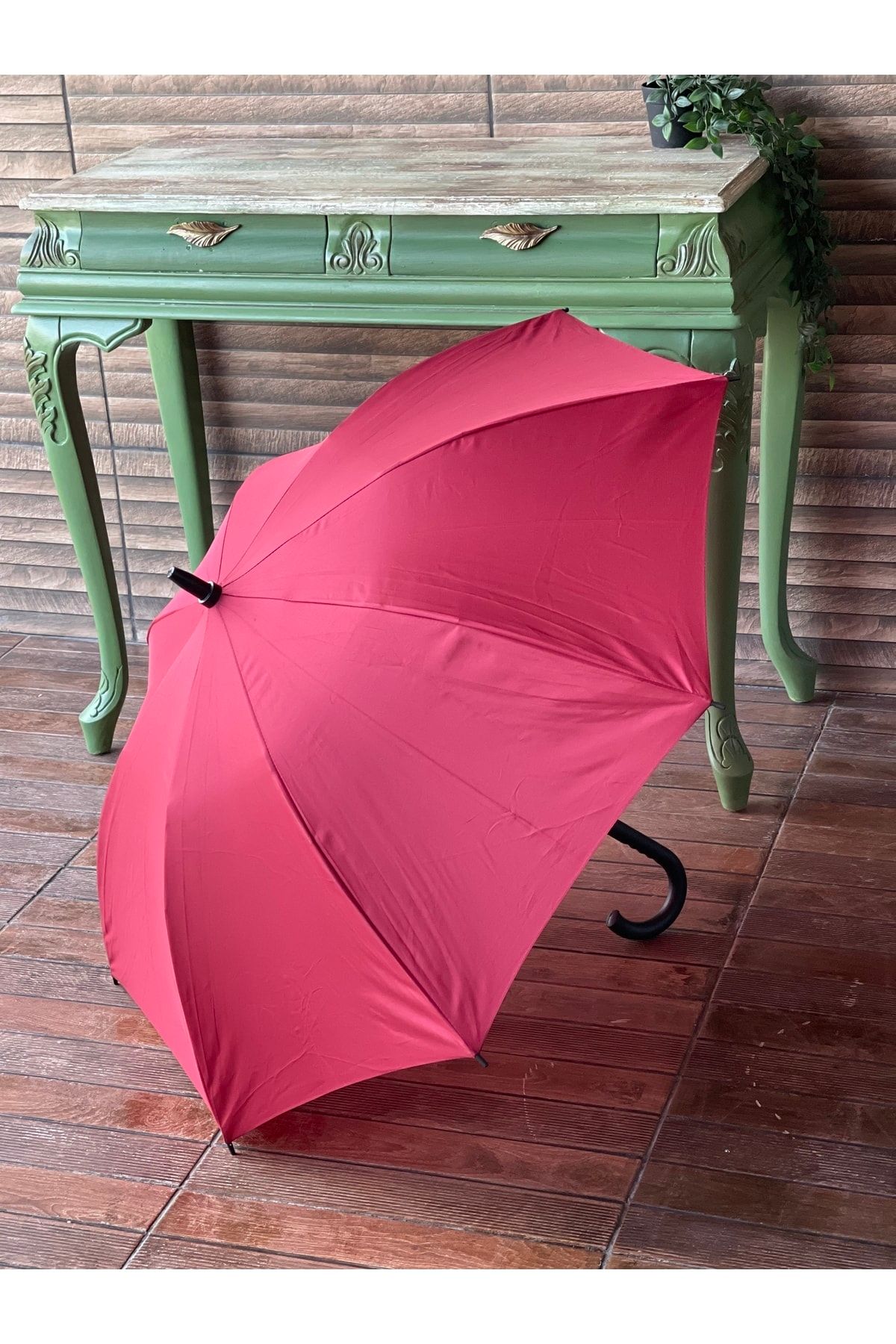 Sunlife 8 Telli Otomatik Fiberglass Baston Bordo Renkli Yağmur Şemsiyesi