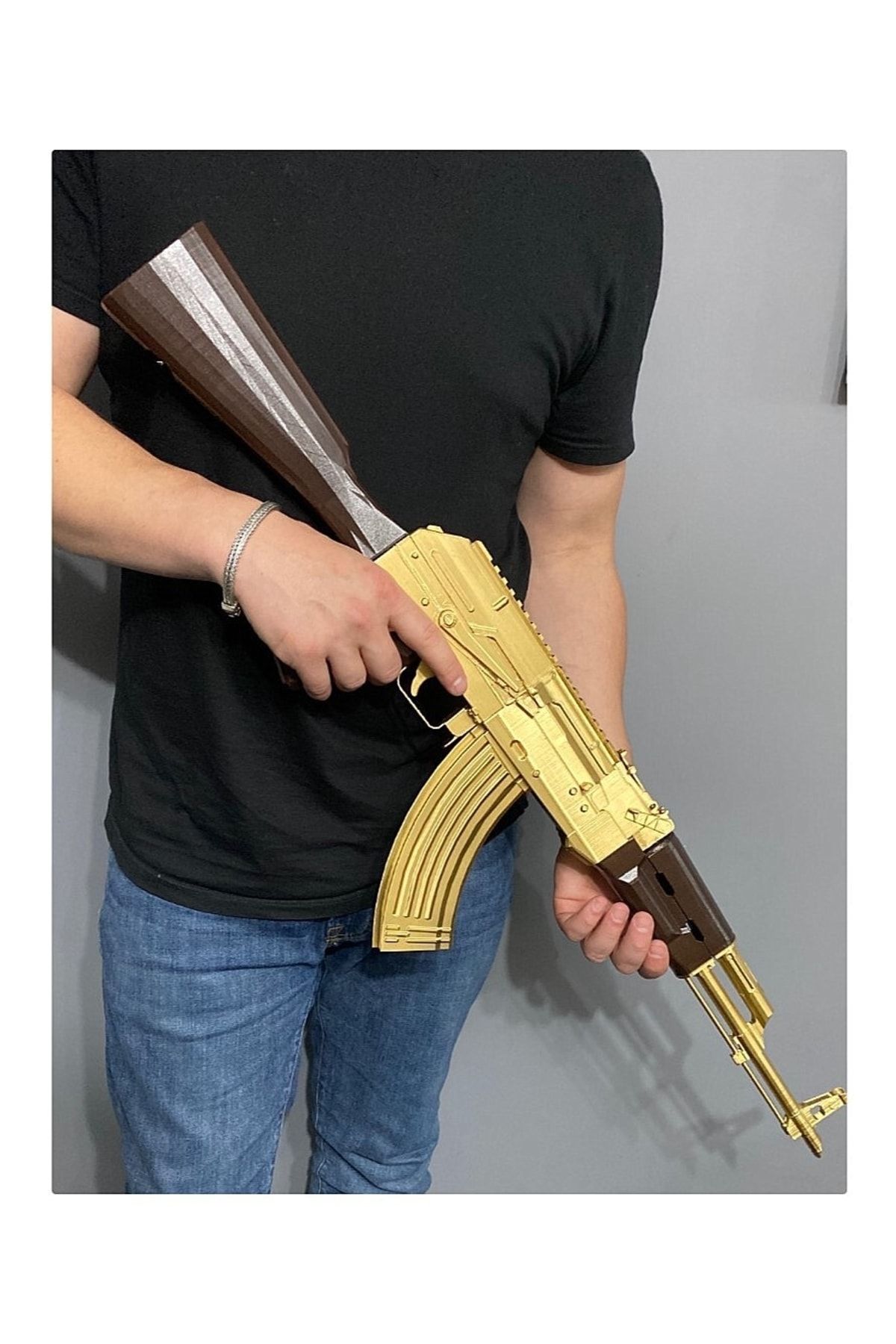 TuransoyCraft AK-47 Gold Kalashnikov DEKOR 1/1 ÖLÇEK GERÇEK BOY (OYUNCAK DEĞİLDİR ÇALIŞMAZ DEKORDUR)