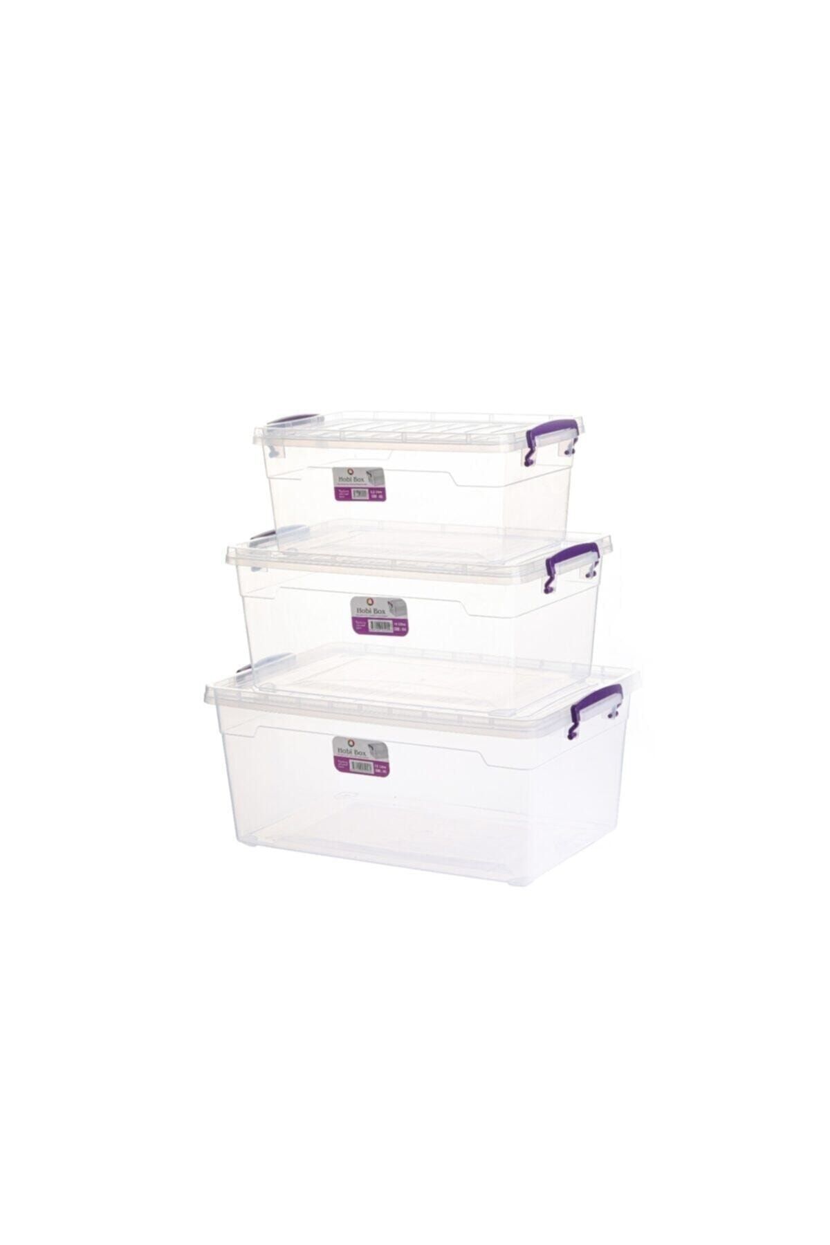 sağlam plastik Hobi Box Yatay Saklama Kabı 3'lü Set 5,5-10-15 Lt