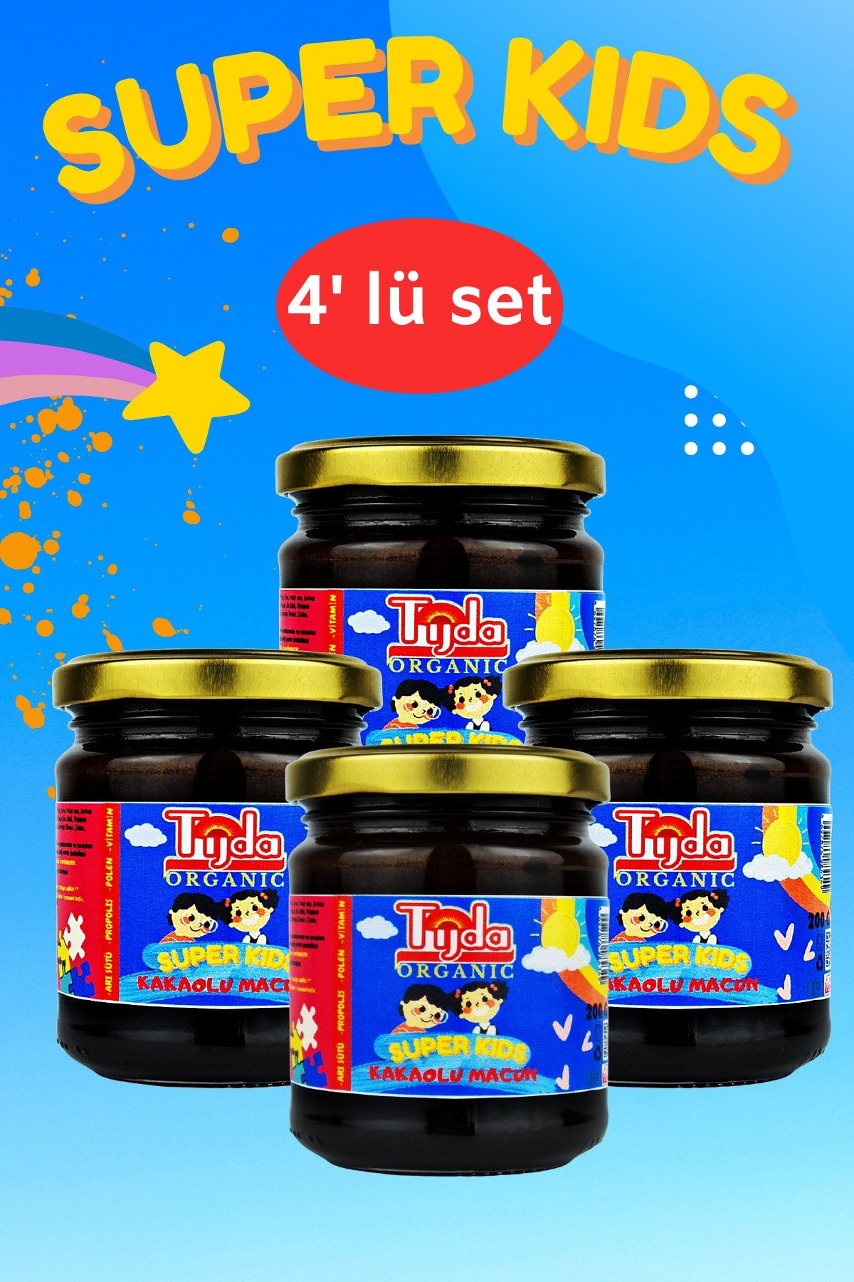 TİJDA Kilo-aldırıcı Iştah Açıcı Vitamin Katkılı Arı Ürünleri Içerikli Ballı- Pekmezli Kids Kakaolu Macunx4