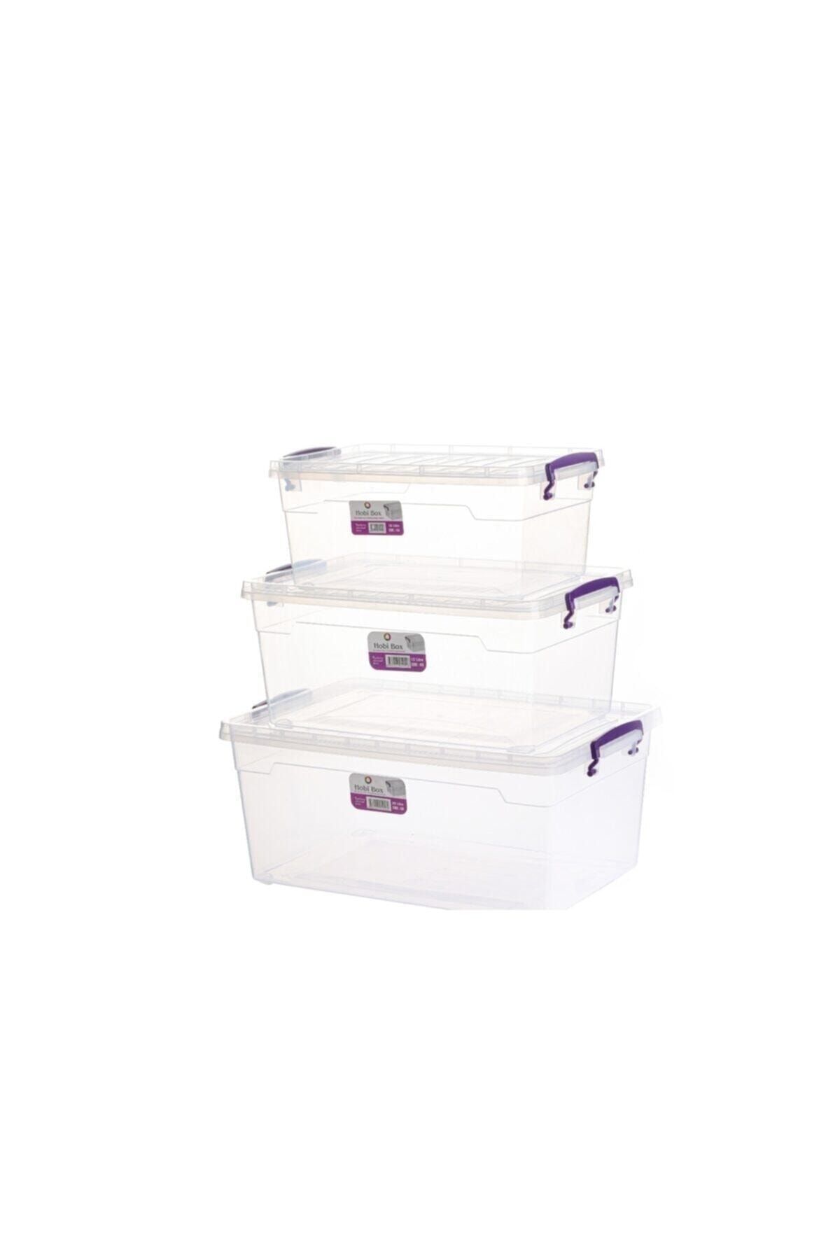 sağlam plastik Hobi Box Yatay Saklama Kabı 3'lü Set 10-15-20 Lt