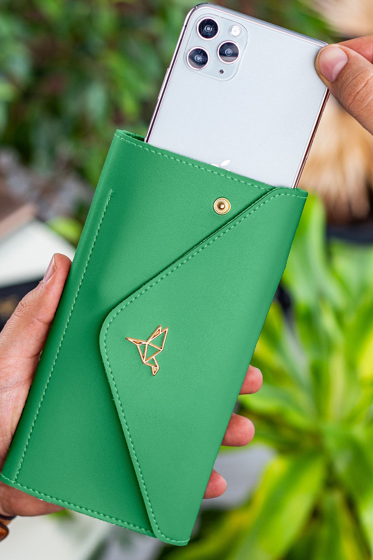 Garbalia Envelope Telefon Ve Bozuk Para Bölmeli Zarf Model Yeşil Kadın Cüzdan