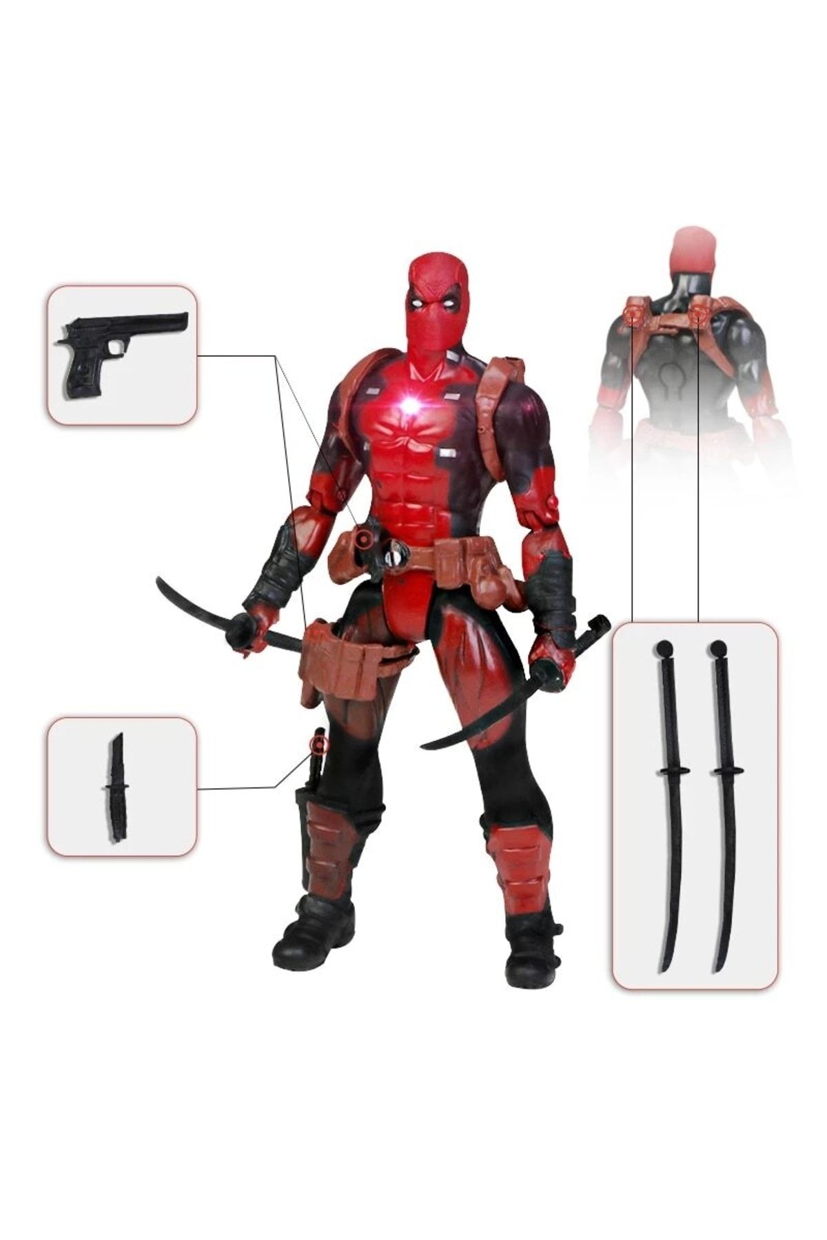 LRS STORE Deadpool Figür Karakter Oyuncak 16.5 Cm Işıklı Eklemli Aksesuarlı Dead Pool