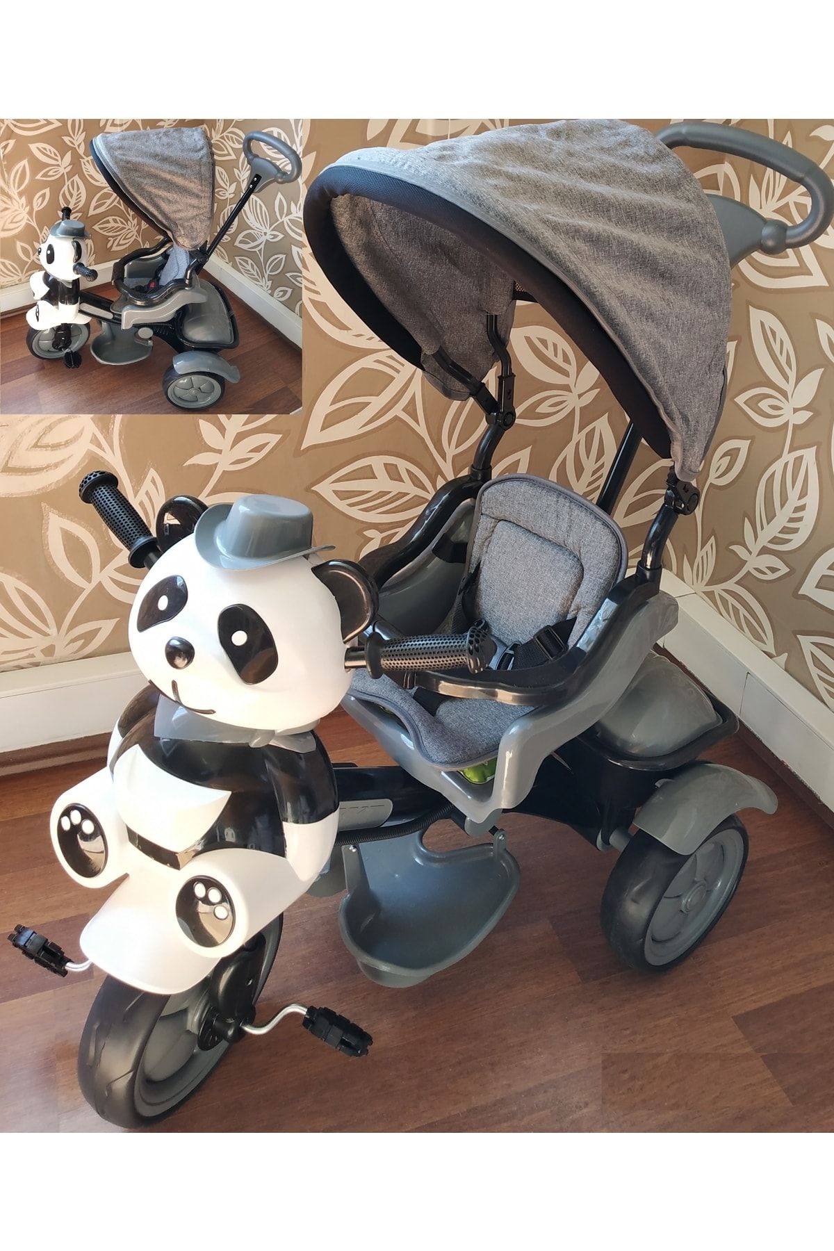 127 Panda Ebeveyn Kontrollü Üç Teker Çocuk Bisikleti Gri_0