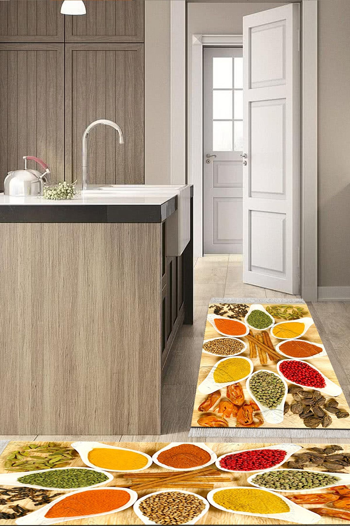 Alanur Home Eko Trend Djt 2 Li Yıkanabilir Kaymaz Taban Mutfak Halısı Seti F5066 Mutfak Renkli