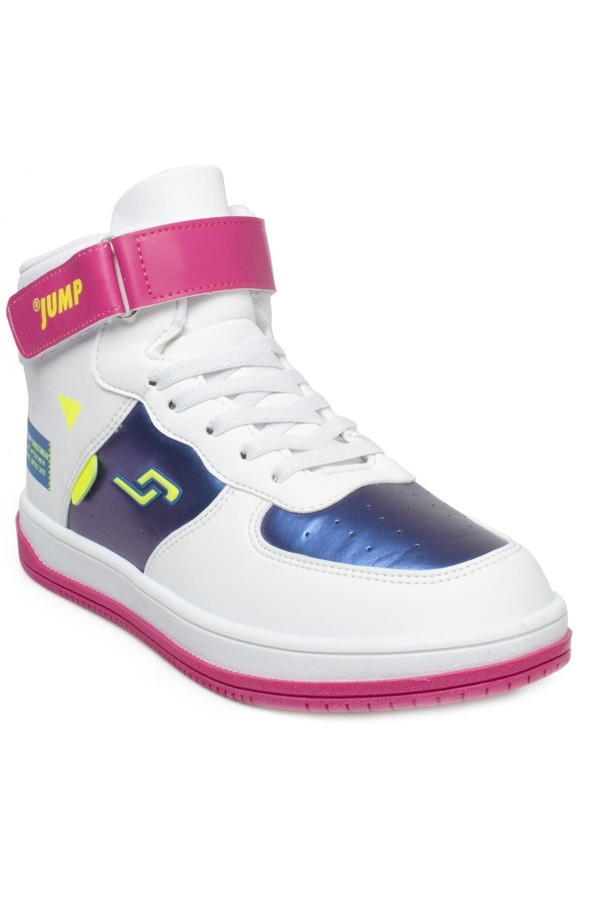 Jump 27834 Beyaz - Fuşya Kız Çocuk Bilekli Cırtlı Sneaker Spor Ayakkabı