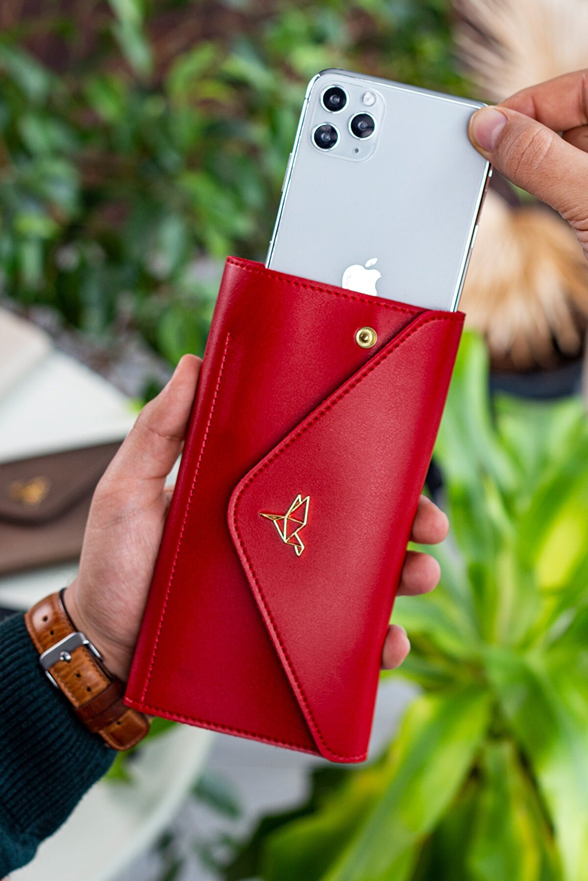 Garbalia Envelope Telefon Ve Bozuk Para Bölmeli Zarf Model Kırmızı Kadın Cüzdan