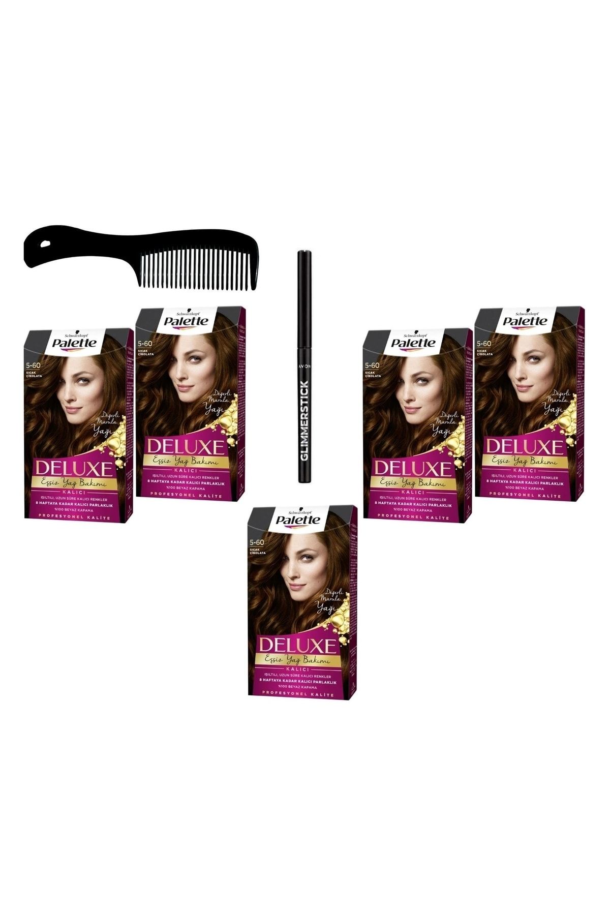 Palette Deluxe Saç Boyası 5-60 Sıcak Çikolata X 5 Adet + Glımmer Stıck Göz Kalemi + Tarak