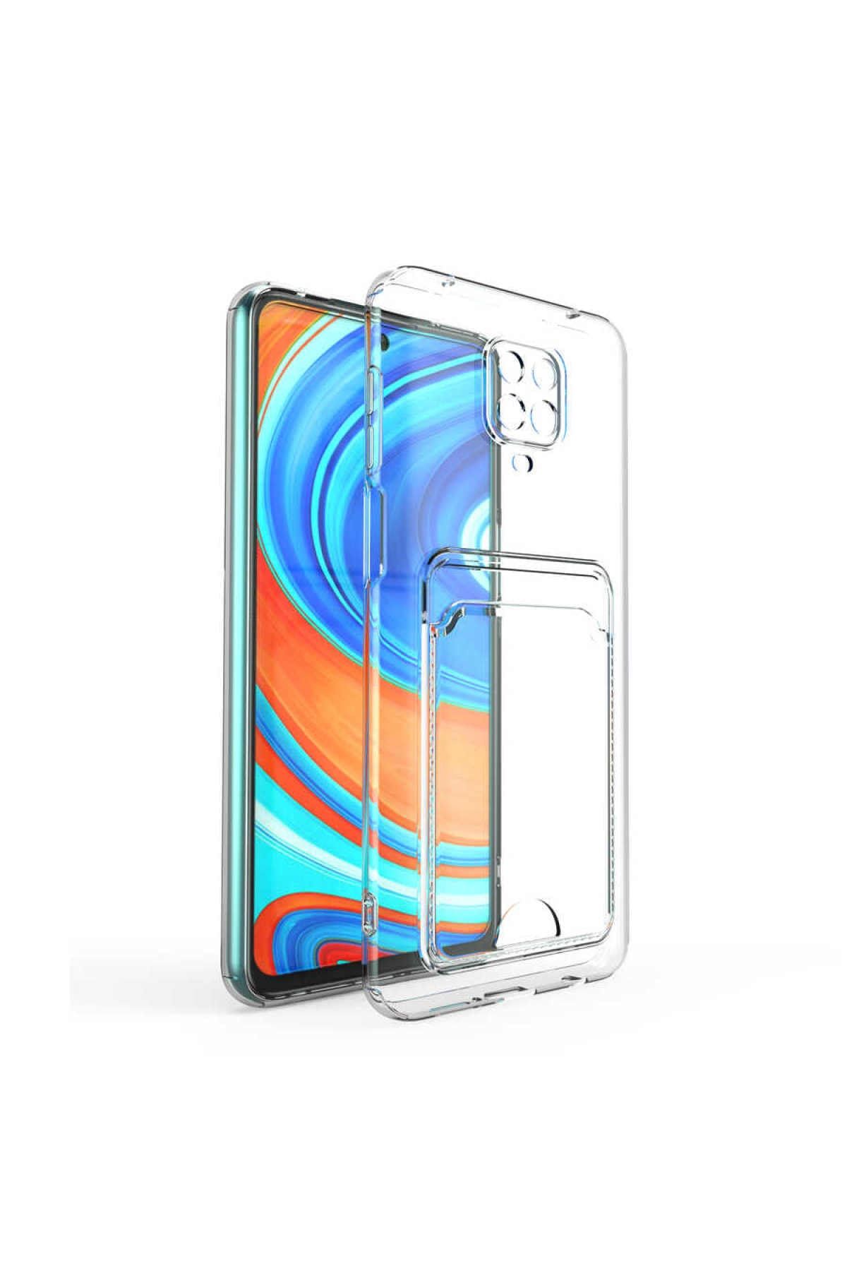 CaseArt Xiaomi Redmi Note 9s Kapak Kamera Korumalı Kartlıklı Şeffaf Silikon Kılıf