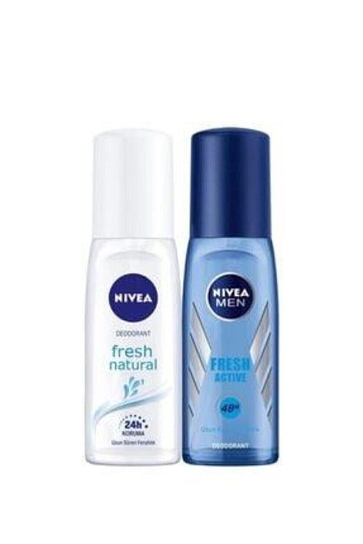 NIVEA Men Fresh Active Pump Sprey Deodorant 75 ml Ve Fresh Natural Kadın Deodorant,48 Saat Koruma