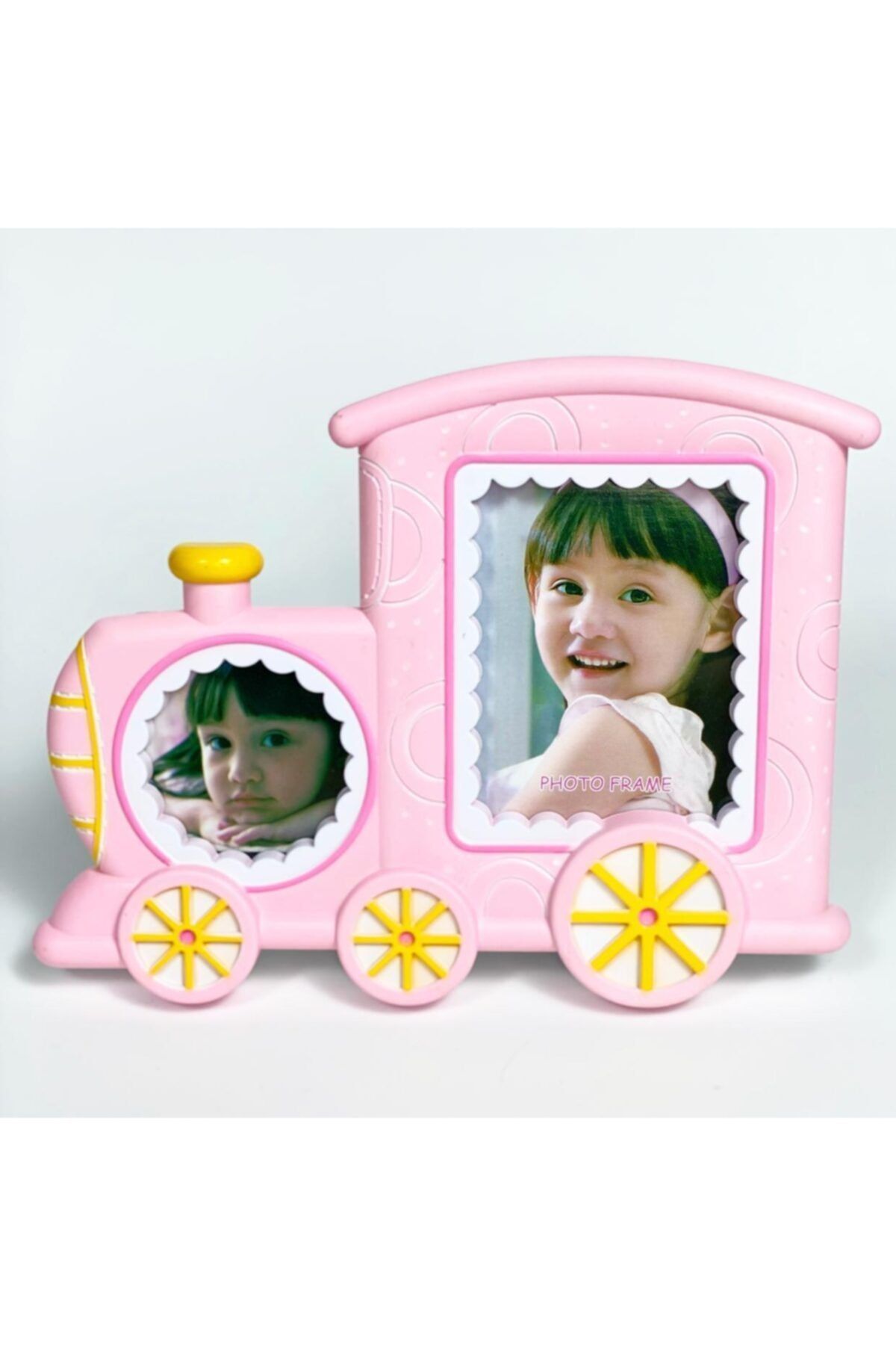 QUEEN AKSESUAR Şirin Pembe Bebek Çocuk Tren Ikili Ayaklı Fotoğraf Çerçevesi Hediyelik Albüm Frame