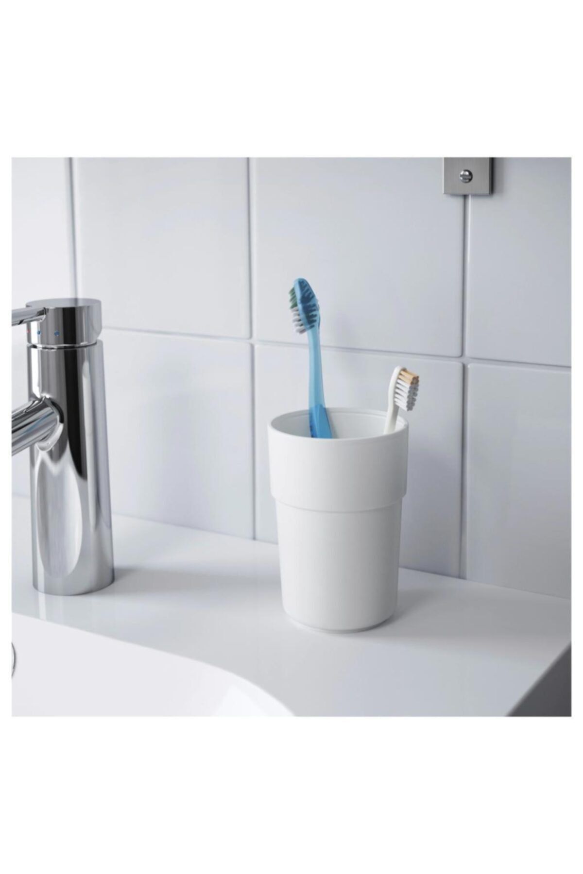 BARBUN Enudden Plastik Diş Fırçalık Banyo Bardağı Beyaz Kargo Bedava