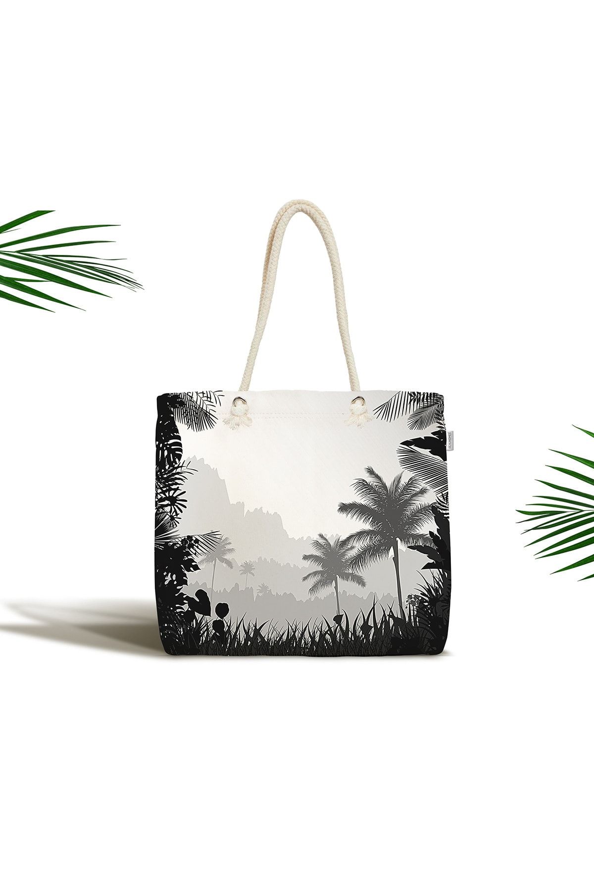 Realhomes Doğa Temalı Palmiye Ağaç Desenli Fermuarlı Plaj Çantası