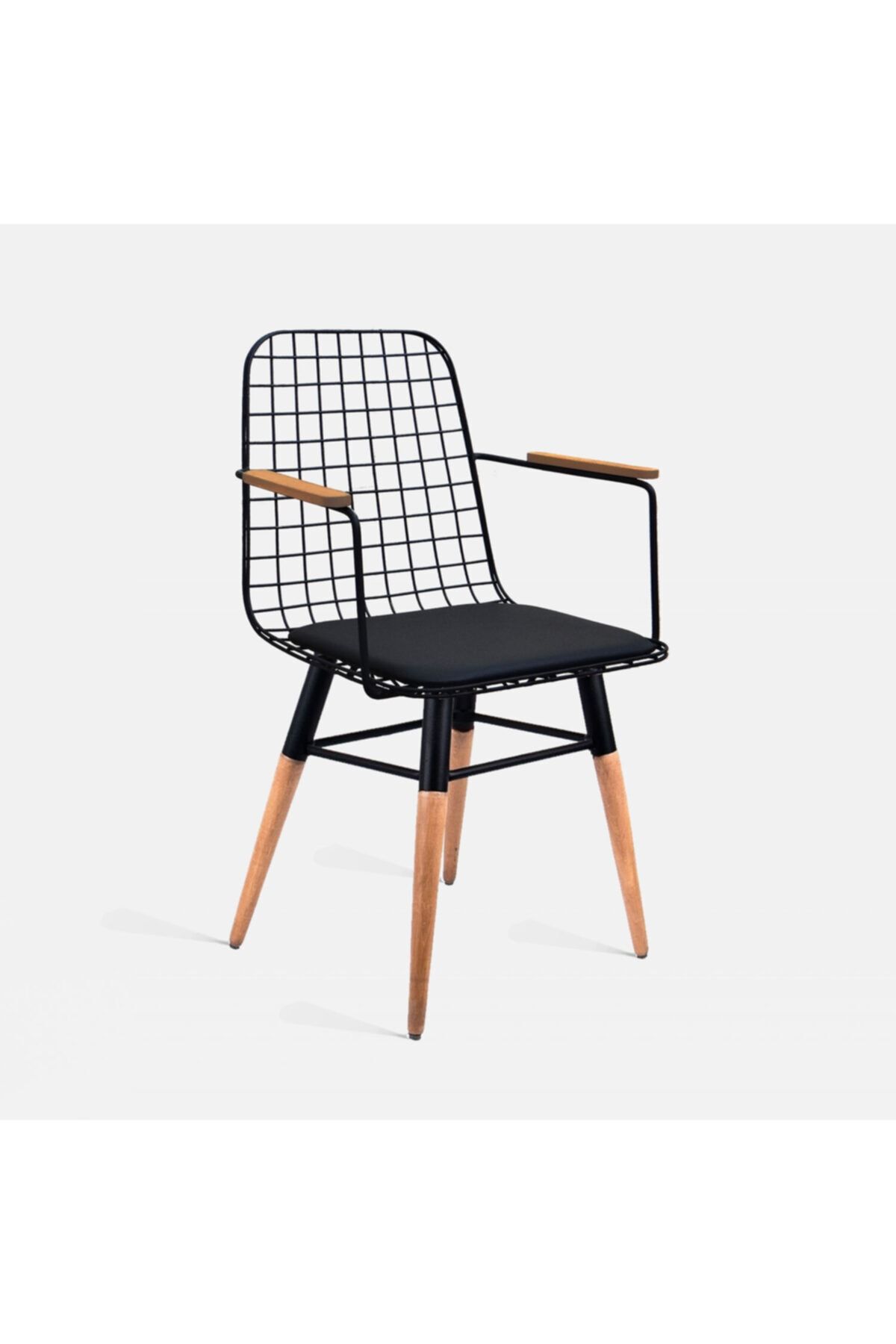 Theia Tasarım Ahşap Ayaklı Kolçaklı Tel Sandalye