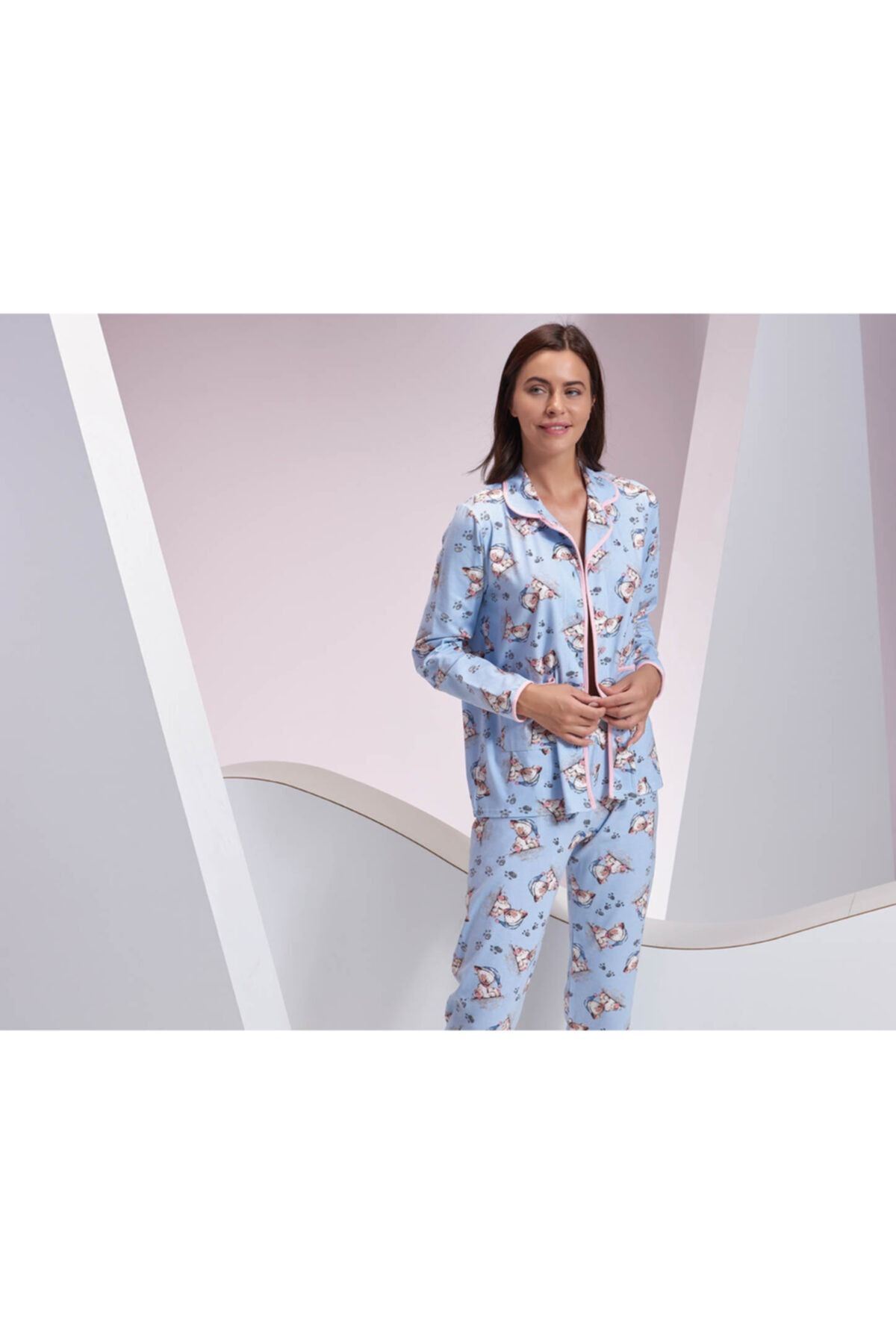 Katia & Bony Kadın Mavi Düğmeli Pijama Takımı