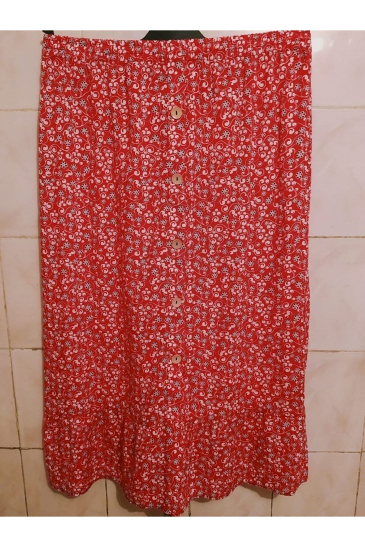 eftal giyim Kadın Kırmızı Beli Lastikli Etek
