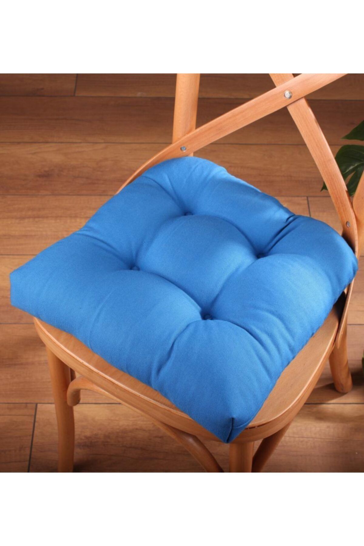 ALTINPAMUK Gold Pofidik Mavi Sandalye Minderi Özel Dikişli Bağcıklı 40x40cm