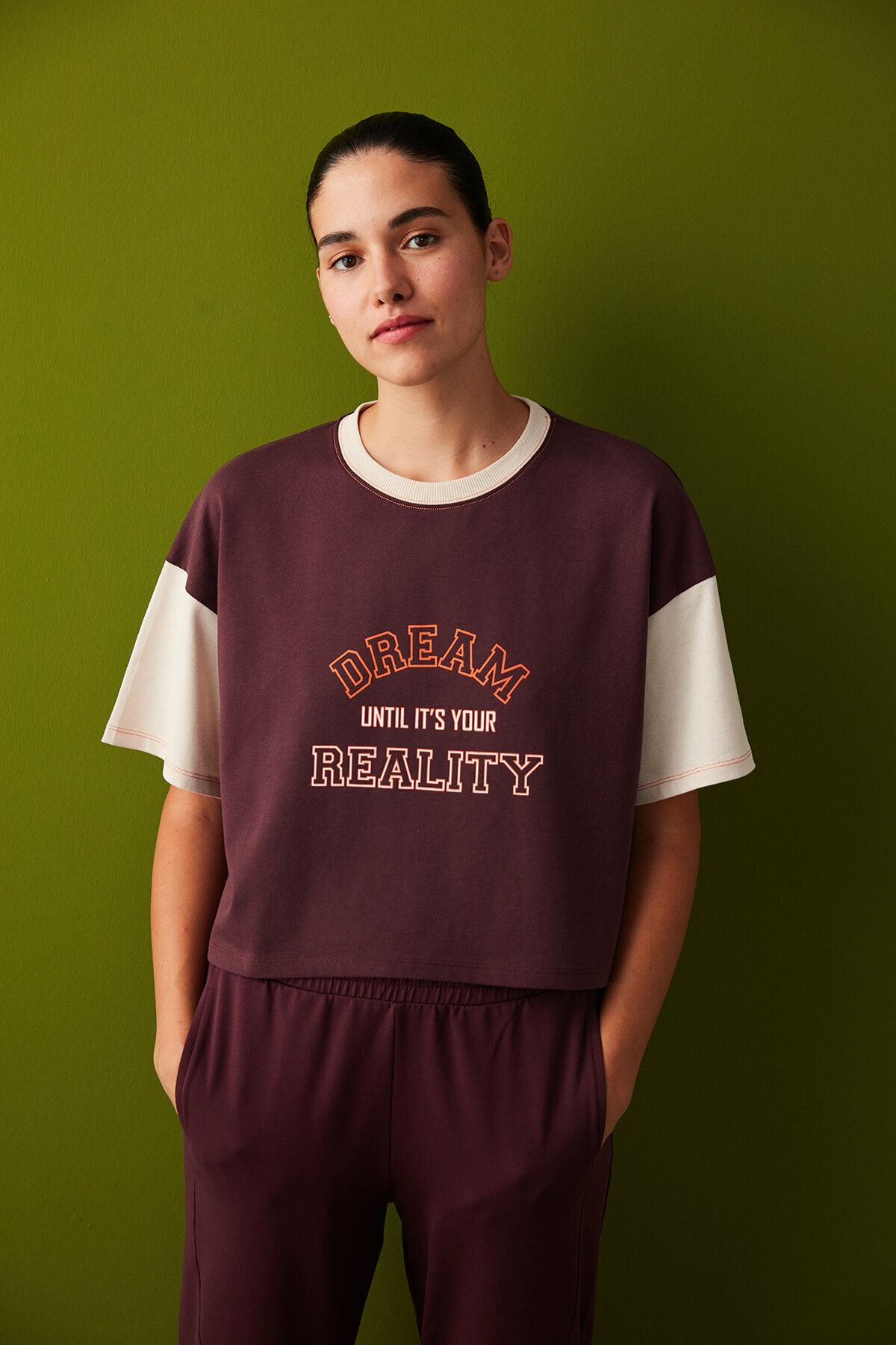 Penti Double Colored Crop Slogan Tişört