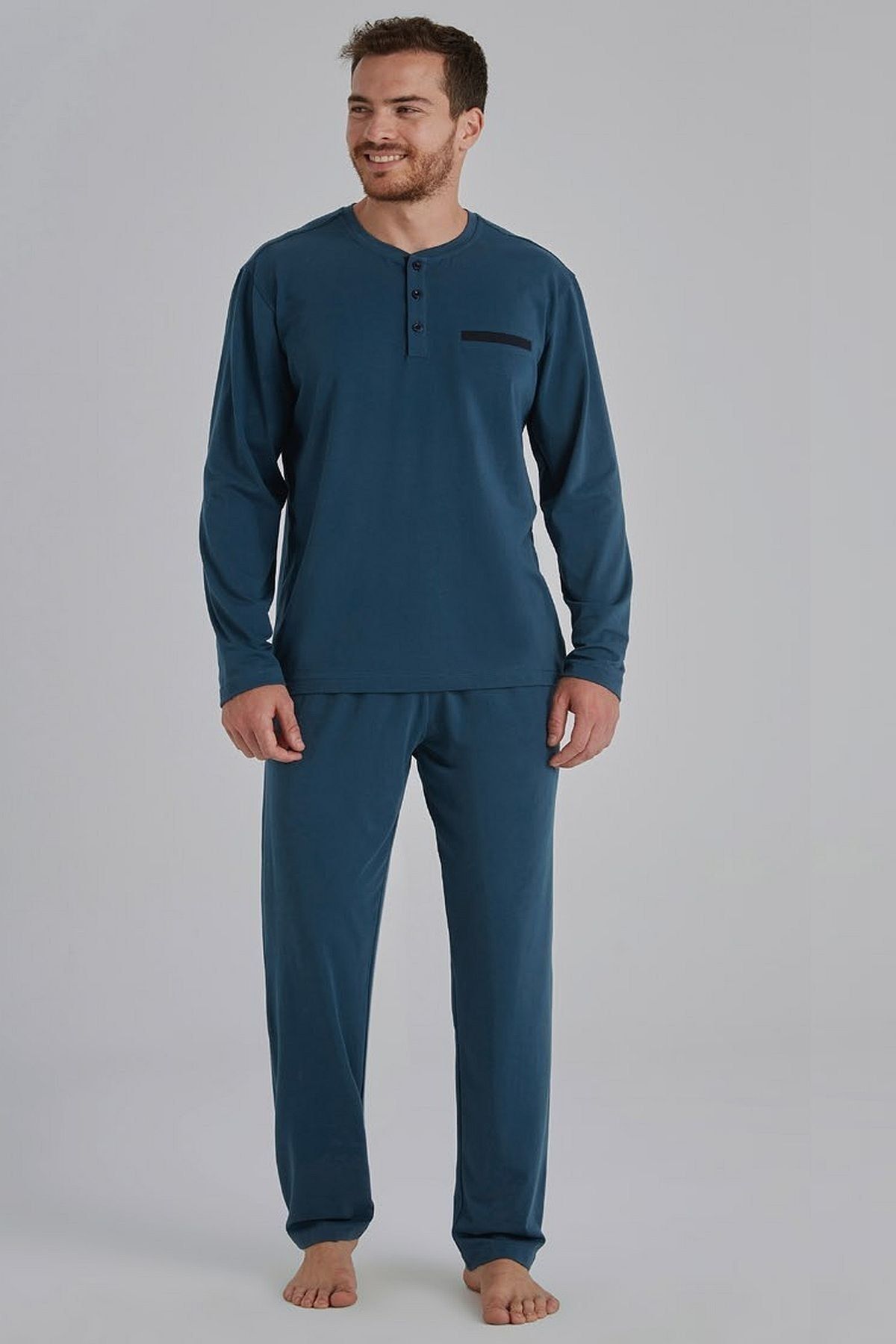 Eros 960 Erkek Indigo Uzun Kollu Pijama Takımı