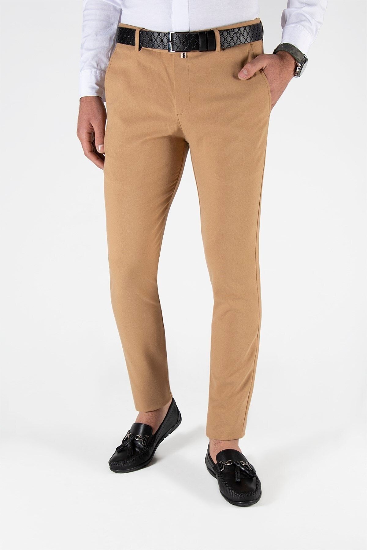 Terapi Men Erkek Slim Fit Düz Model Italyan Kesim Keten Pantolon 21k-2200420-4 Bal Rengi