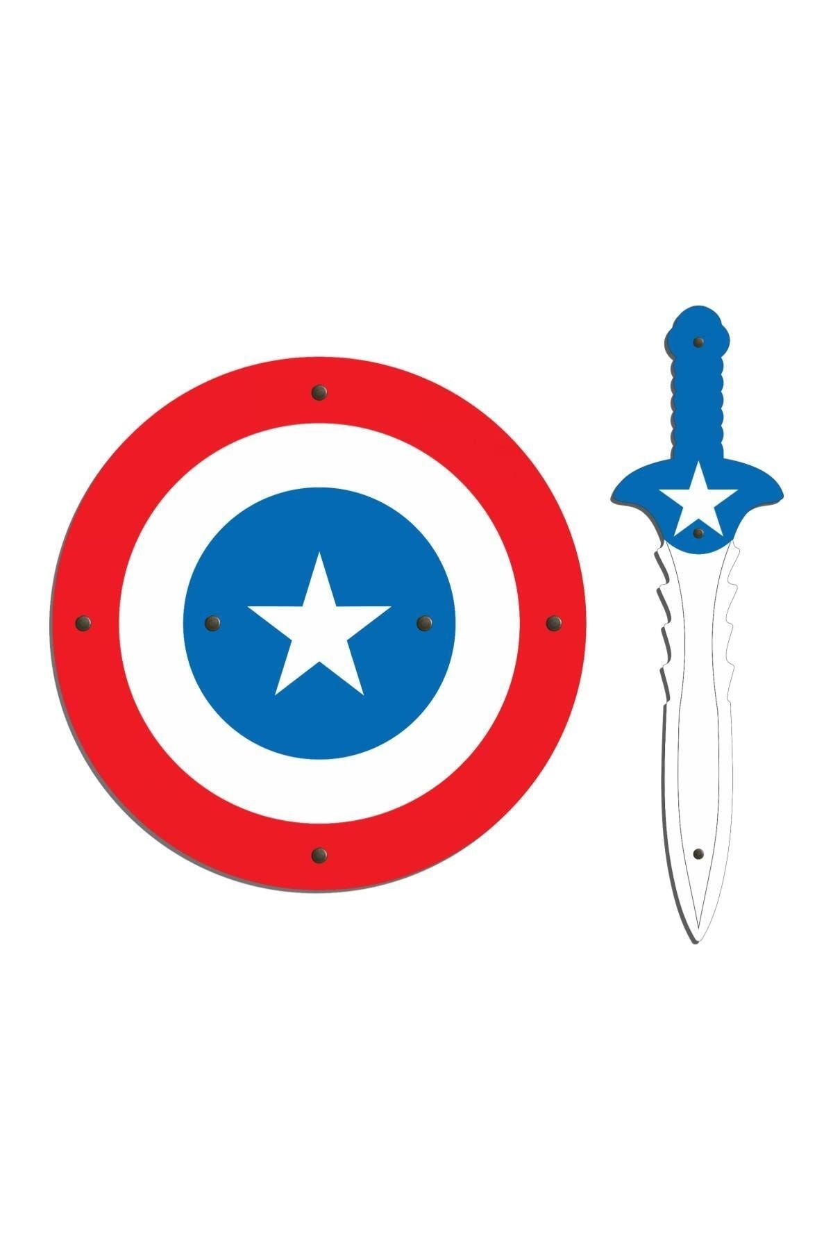 Ahtek Ahşap Oyuncak Seti 2'li, Kaptan Amerika Kalkanı Ve Kılıcı Mavi