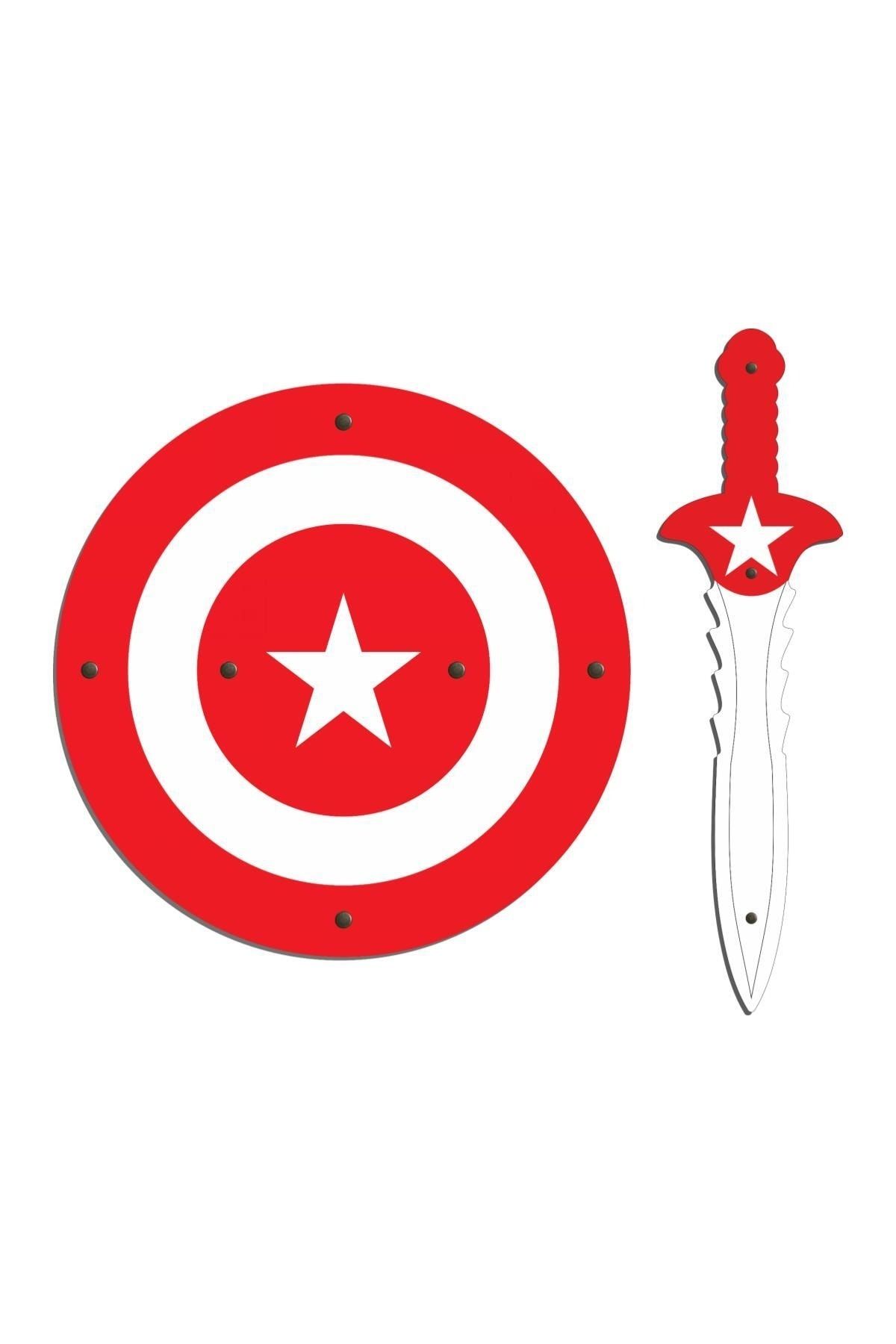 Ahtek Ahşap Oyuncak Seti 2'li, Kaptan Amerika Kalkanı Ve Kılıcı Kırmızı