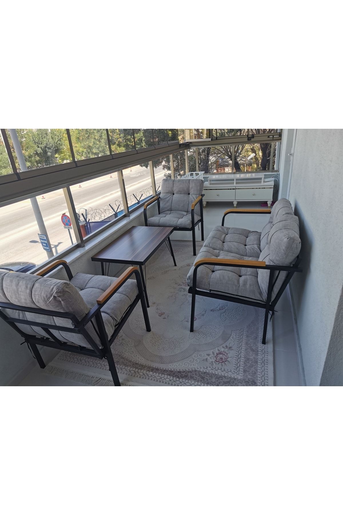 MODERN Mars Balkon, Bahçe, Cafe - Salon - Metal Kanepe Koltuk Takımı - 2+1+1 + Sehpa