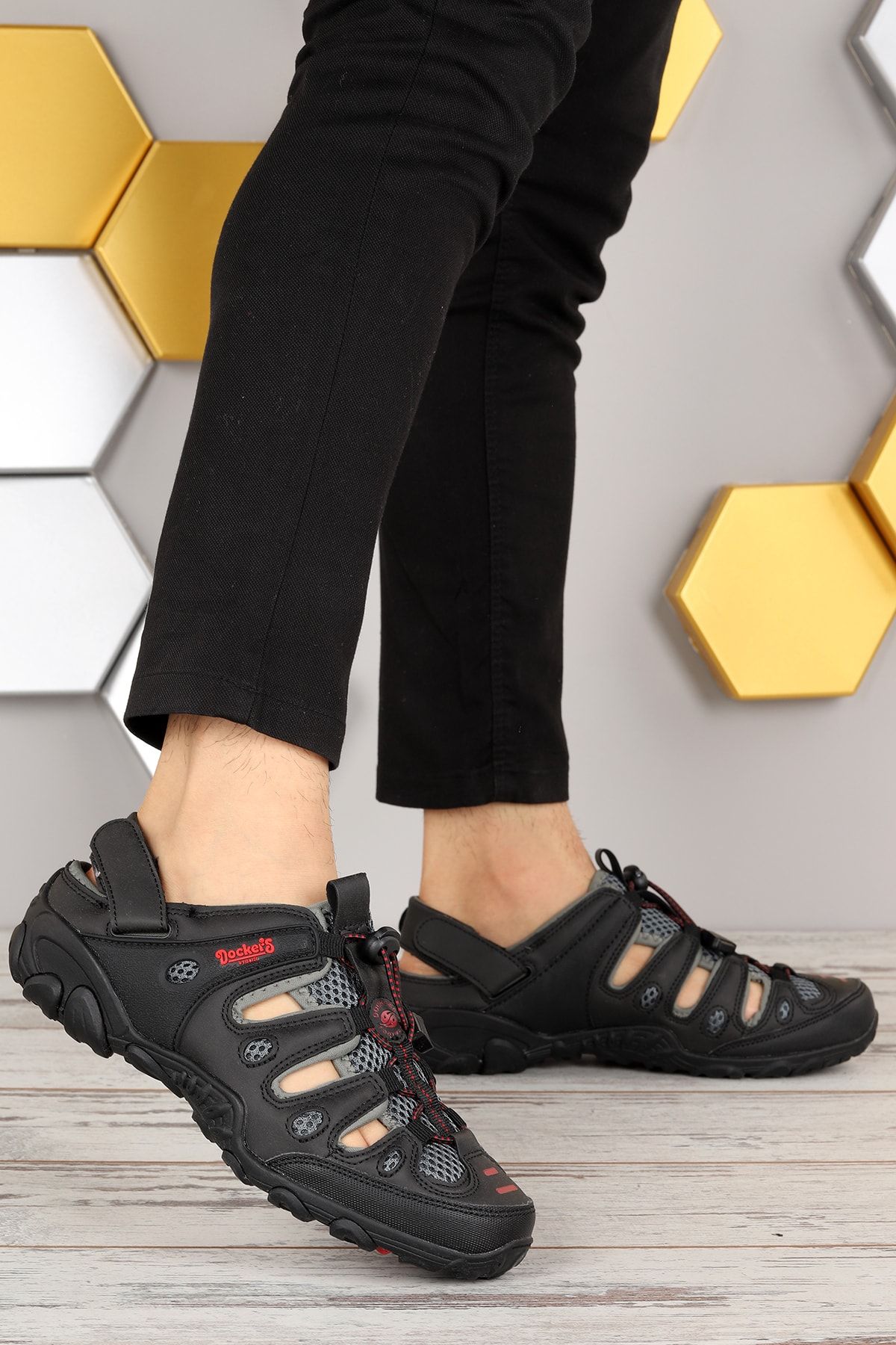 Dockers 216504 Günlük Cırtlı Erkek Sandalet Ayakkabı Siyah