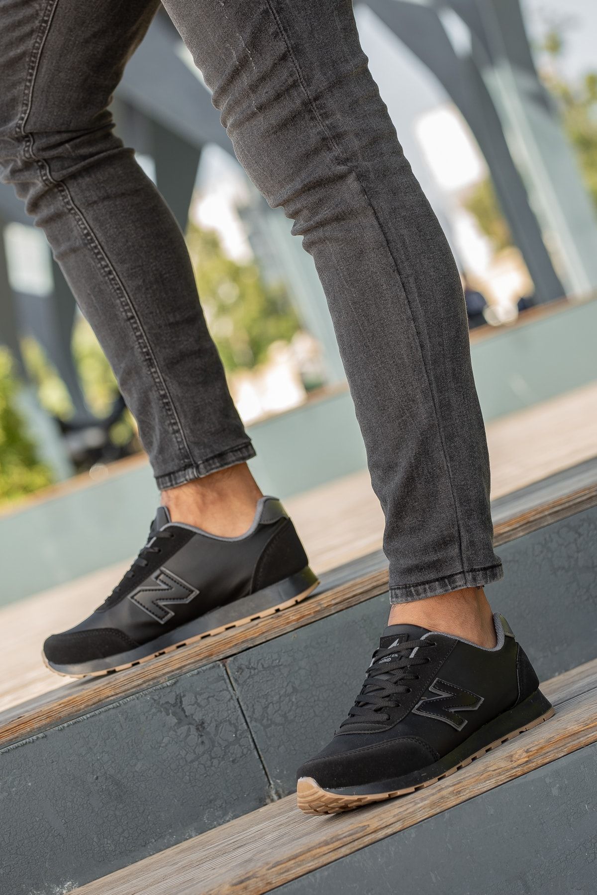 BOUIS Erkek Siyah Bağcıklı Düz Comfort Rahat Taban Casual Sneaker Esnek Yürüyüş Spor Ayakkabı