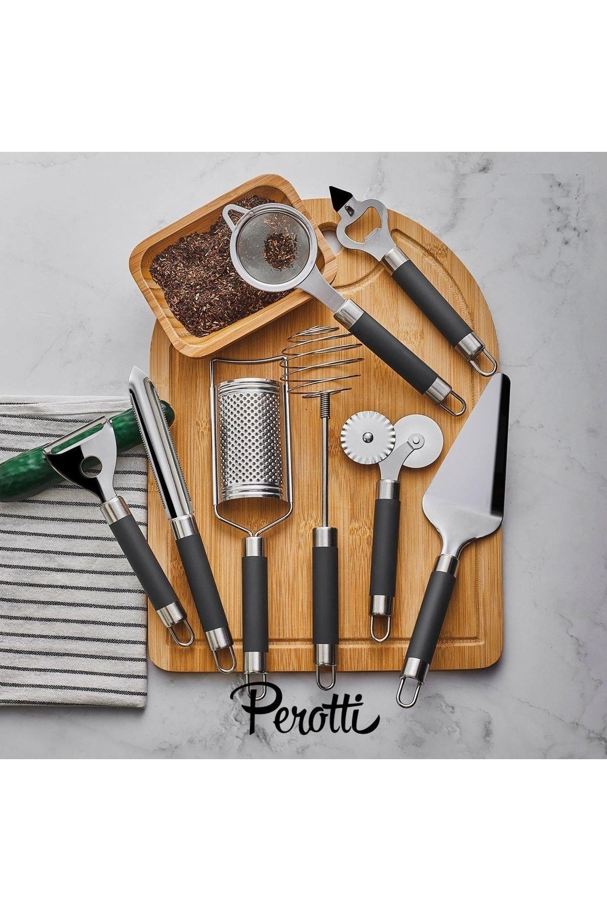 Perotti Pratik Mutfak Aletleri - Spatula Açacak Çırpıcı Rende Seti 8 Prç.gray