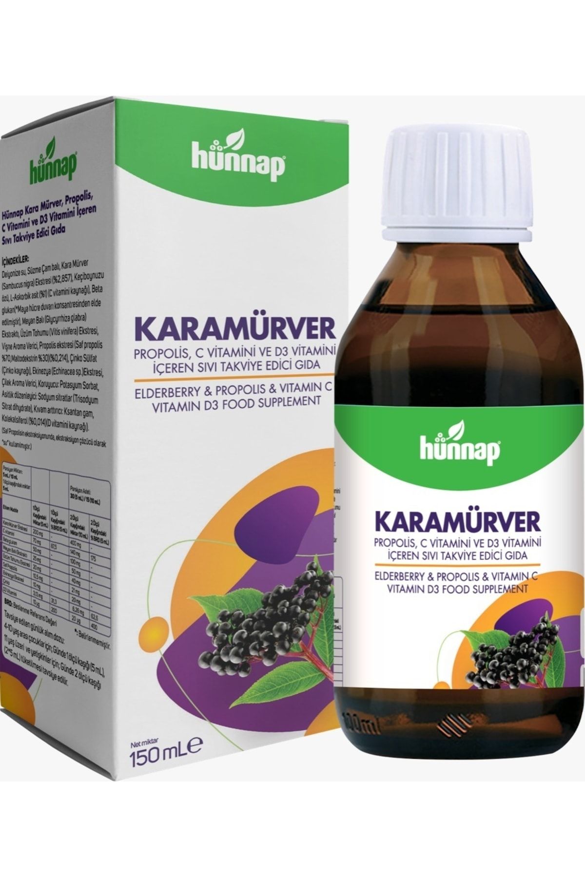 Hünnap Karamürver, Propolis, C Vitamini Ve D3 Vitamini Içeren Sıvı Takviye Edici Gıda 150 Ml