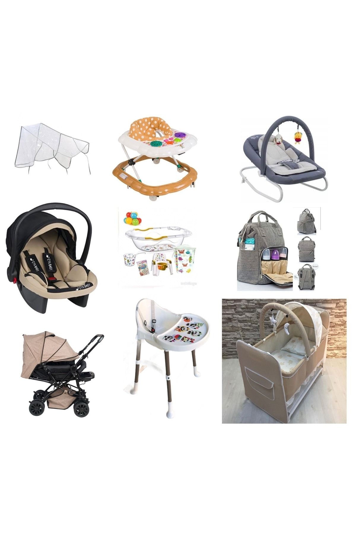 LETS GO BABY Almiron Kids 13 Parça Bebek Çeyiz Seti Mama Sandalyesi Beşik Çift Yön Bebek Arabası Küvet Takımı