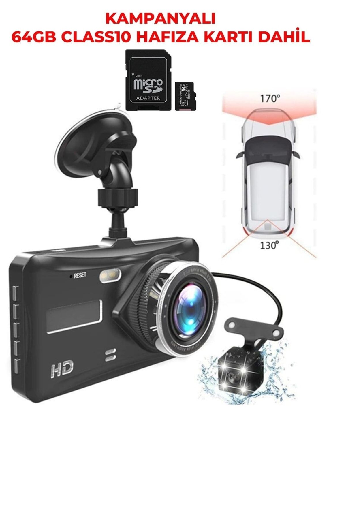 Wevolt Mb-300 1296p 4" Ips Dokunmatik Ekran Araç Içi Çift Kamera Gece Görüşlü. Araç Kamera. Hafıza Kartlı.
