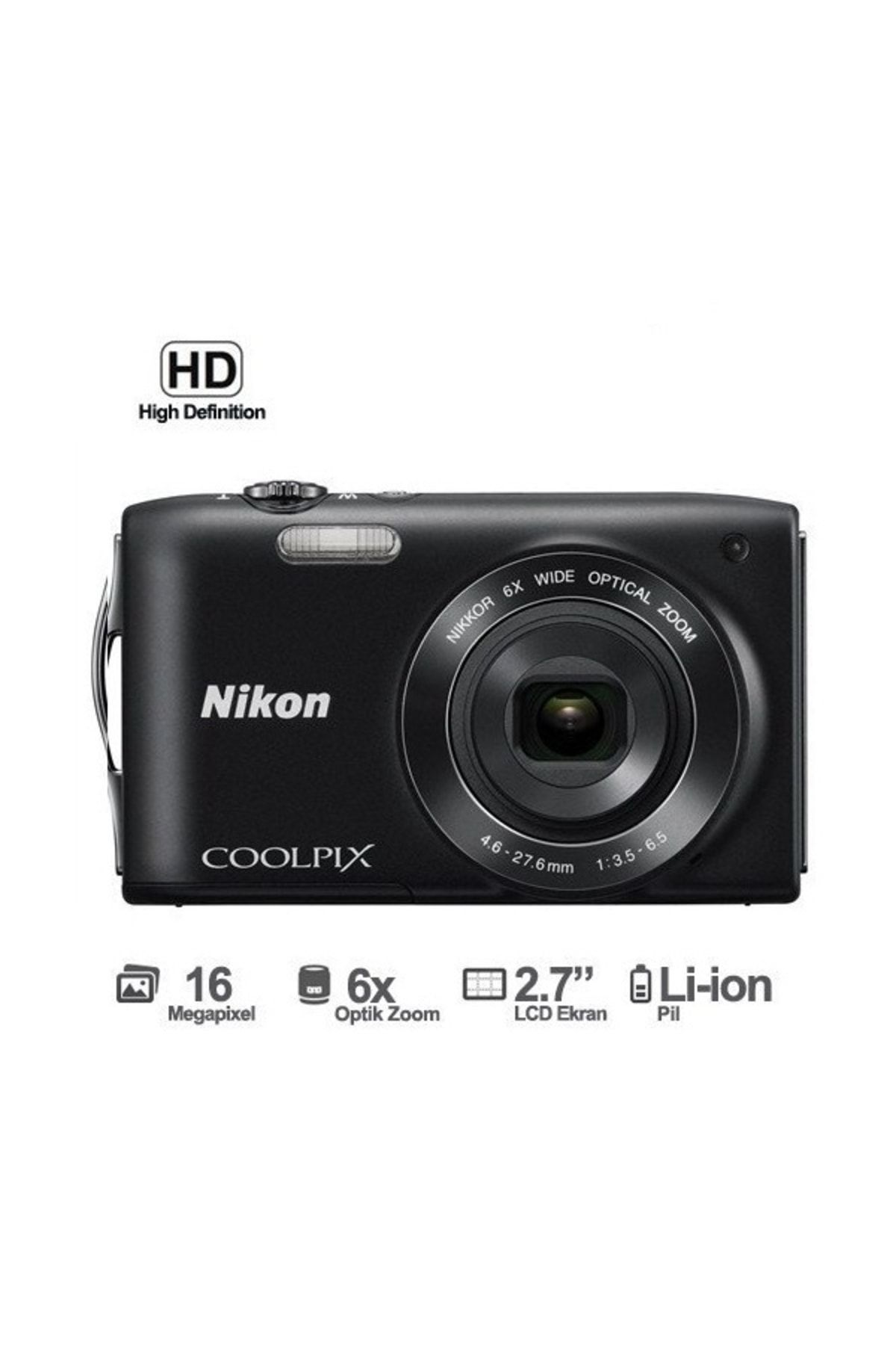 Nikon Coolpix S3200 16 Mp 6x Optik Zoom 2,7" Lcd Hd Video Dijital Fotoğraf Makinesi Teşhir Outlet