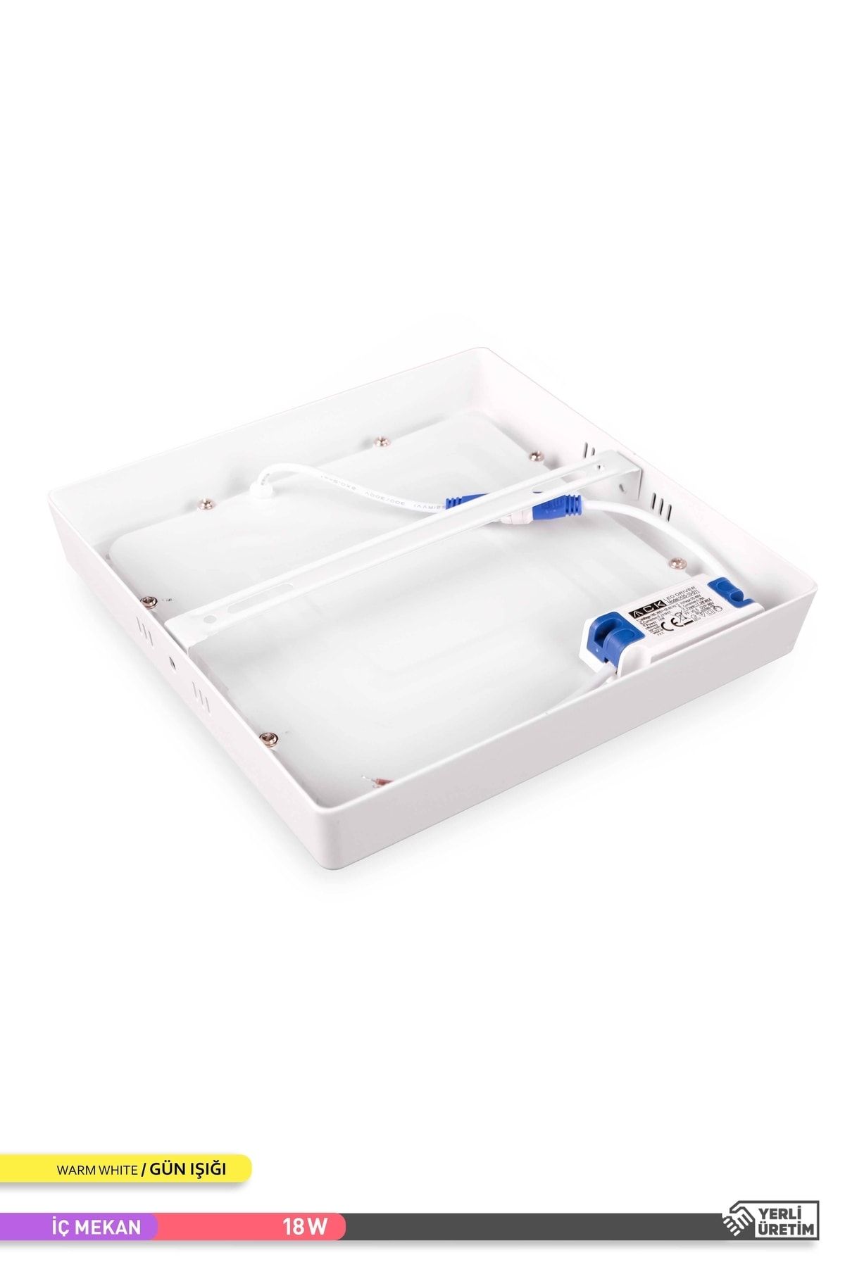 Ack 18W Sıva Üstü Kare Led Panel Armatür - 3000K Gün Işığı
